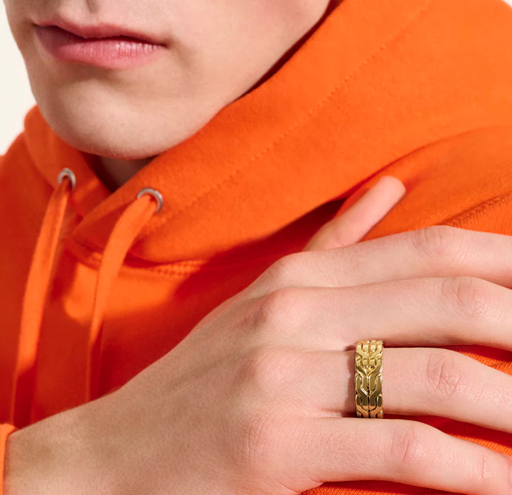 John Hardy Carved Chain Yellow Gold Band, 8mm - Image 4