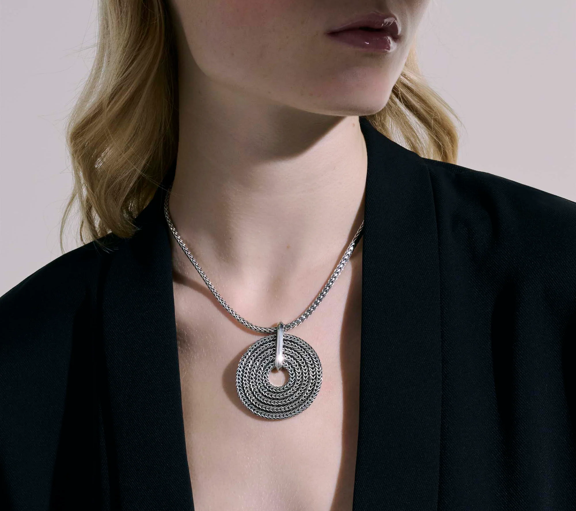 John Hardy Classic Chain Sterling Silver Round Pendant Slim Chain Necklace - Image 3