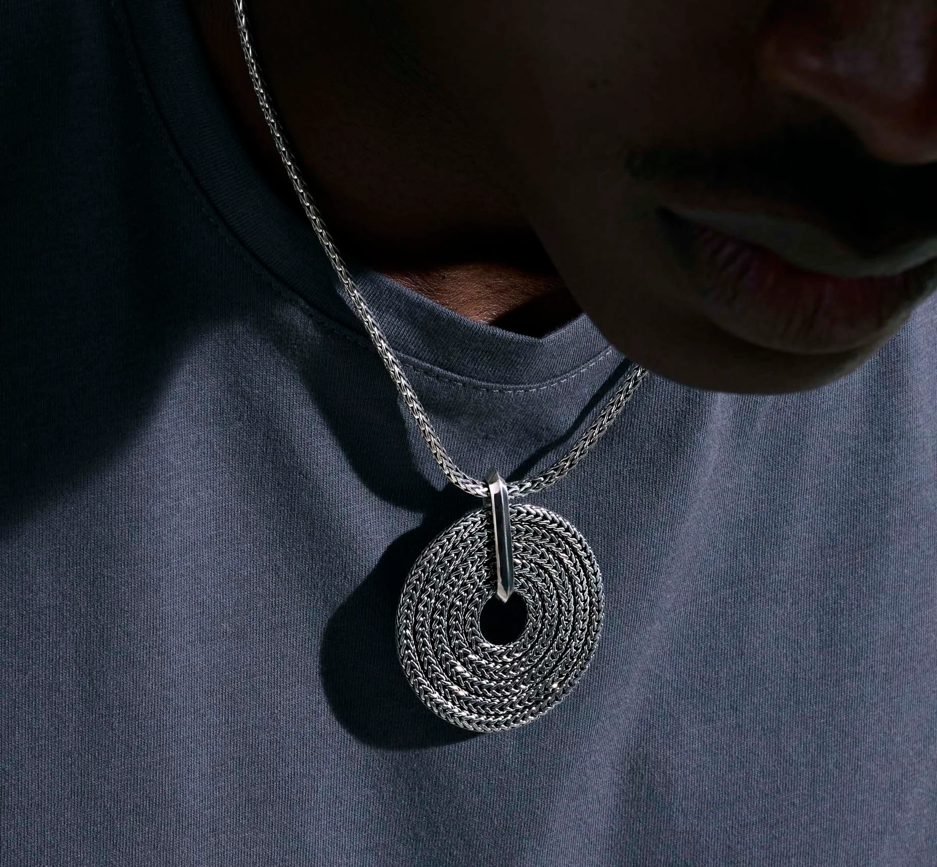 John Hardy Classic Chain Sterling Silver Round Pendant Slim Chain Necklace - Image 4