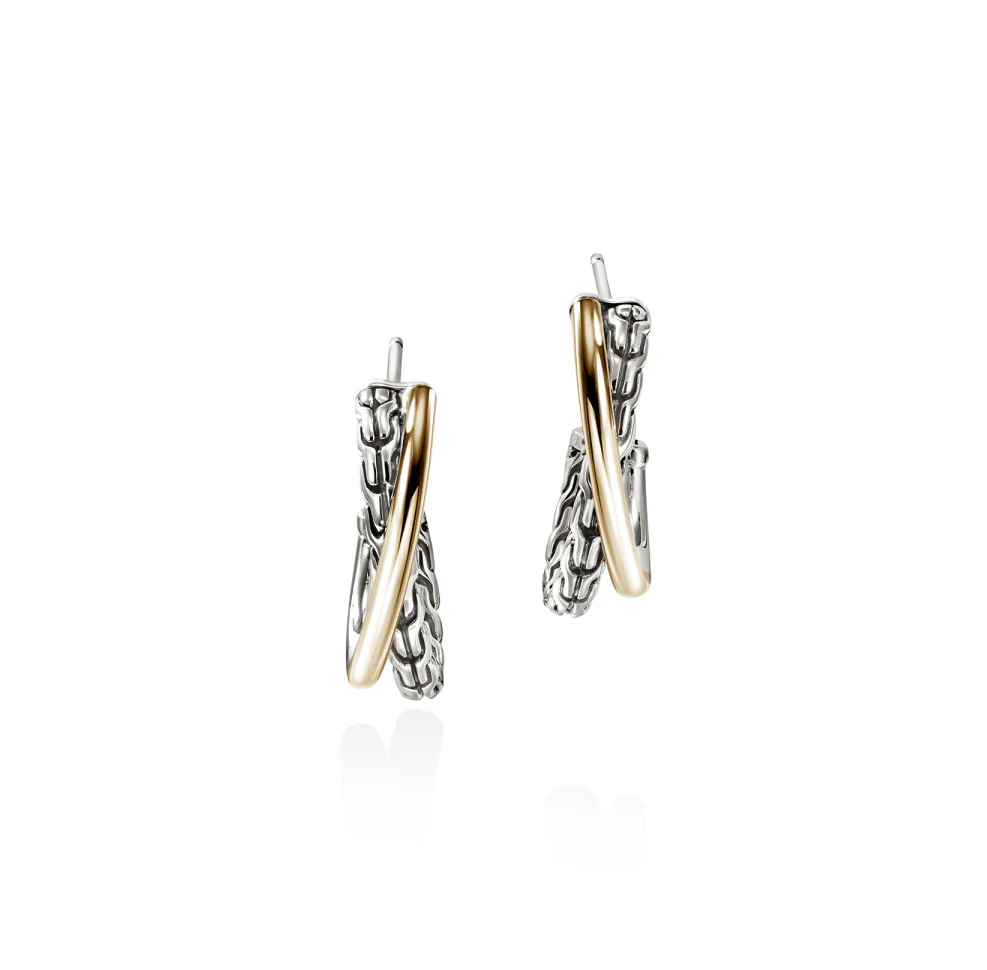 John Hardy Essentials Mixed Metals Crossover Hoop Earrings