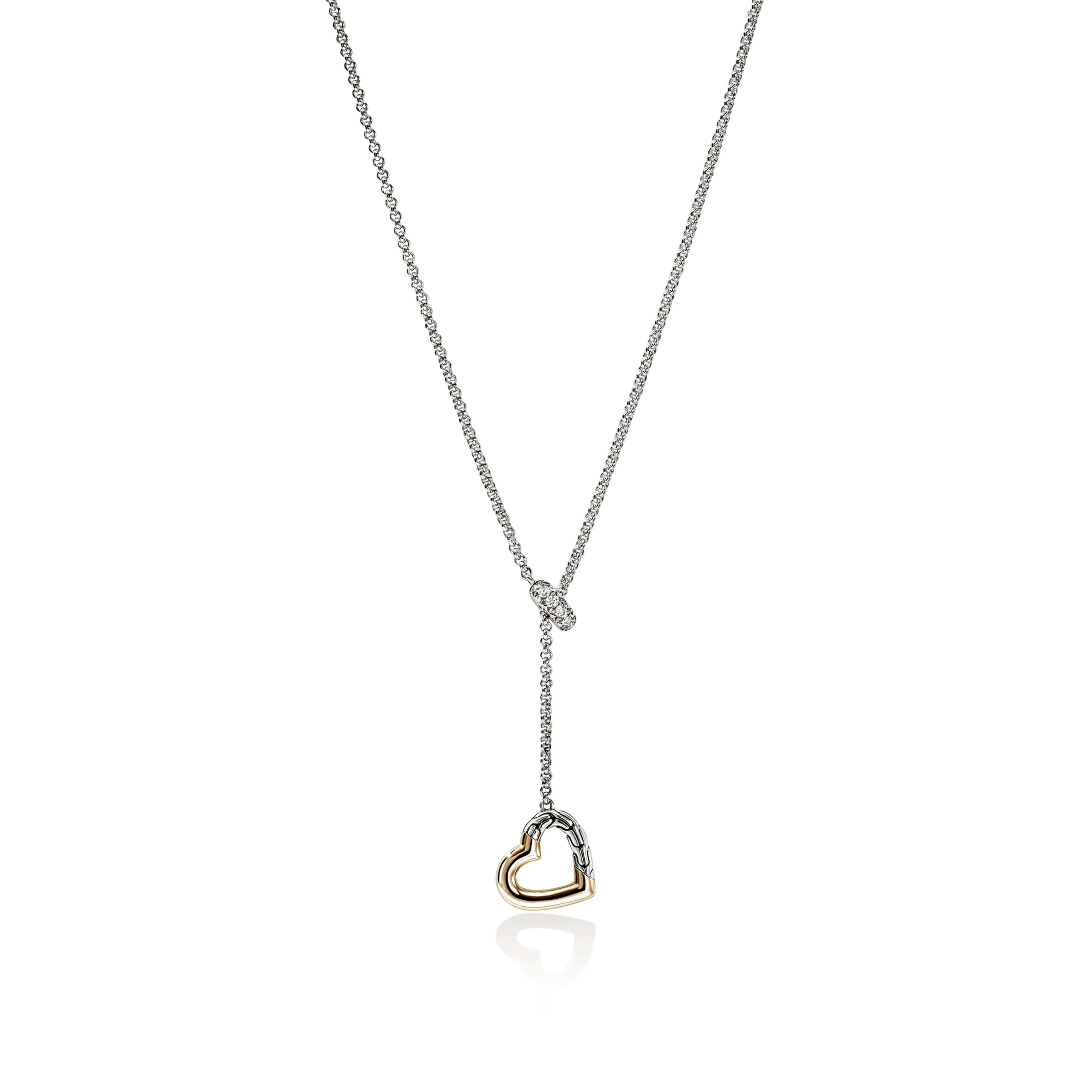 John Hardy Essentials Mixed Metals Heart Lariat Necklace with Diamonds