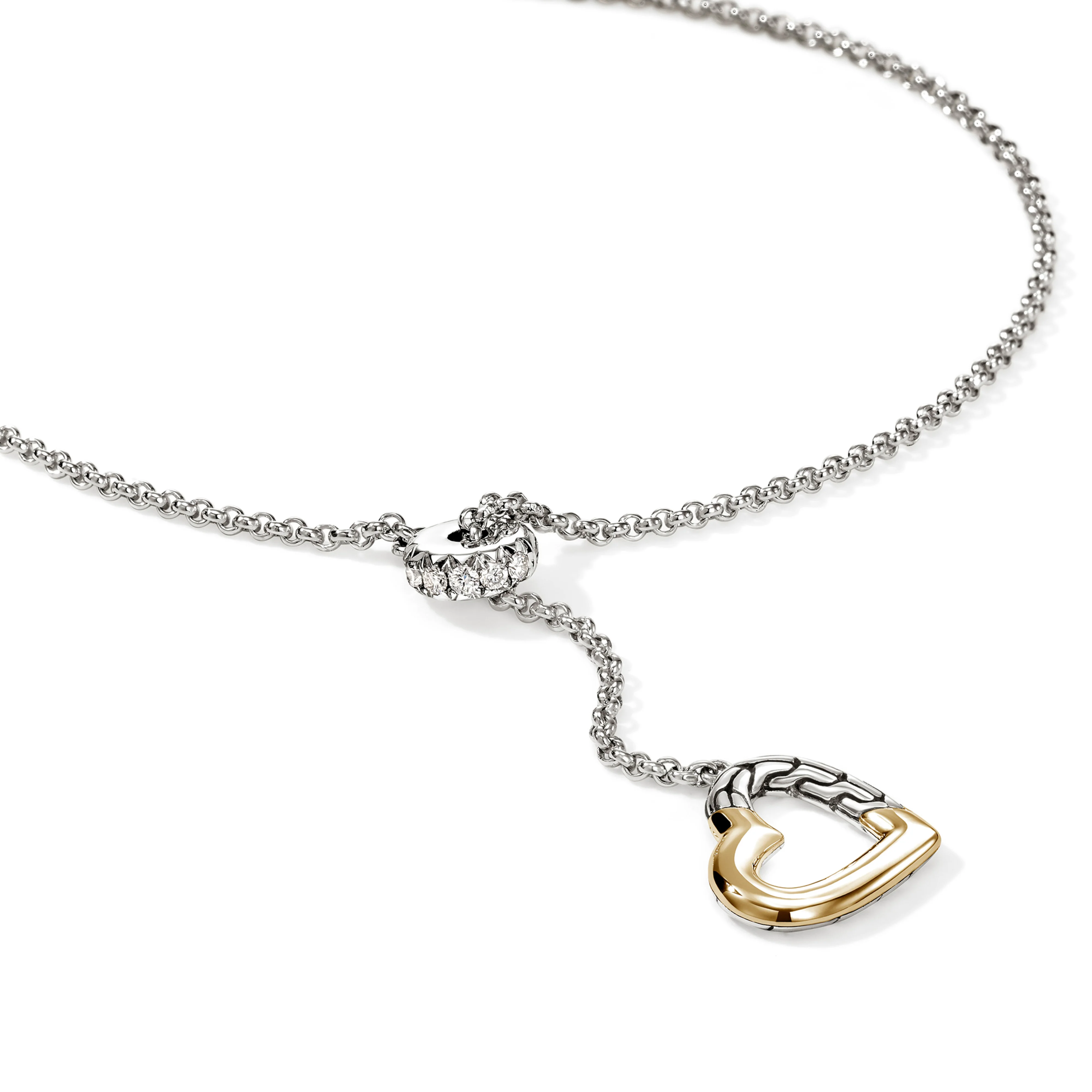 John Hardy Essentials Mixed Metals Heart Lariat Necklace with Diamonds - Image 3