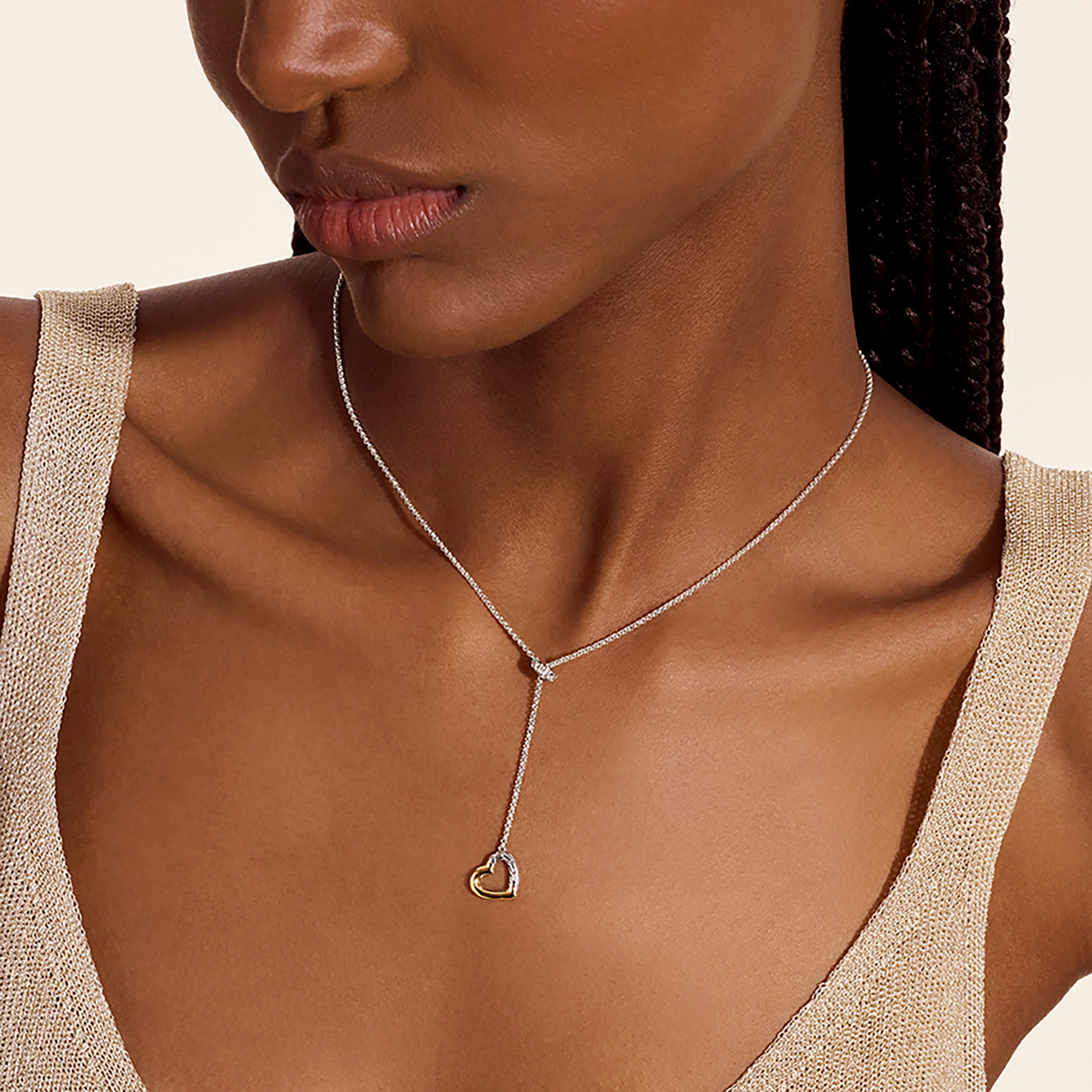 John Hardy Essentials Mixed Metals Heart Lariat Necklace with Diamonds - Image 5