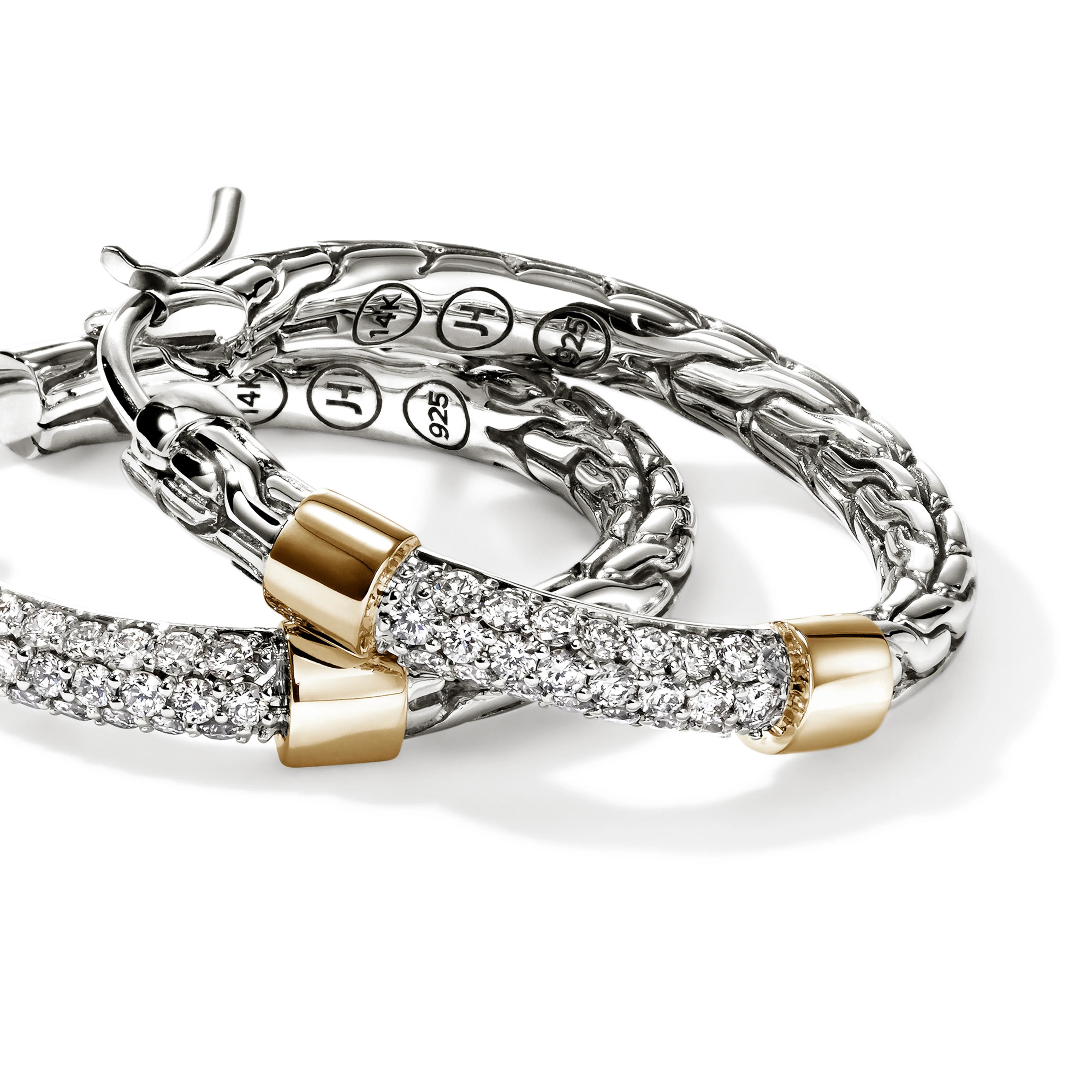 John Hardy Essentials Mixed Metals Pavé Diamond Hoop Earrings, 23mm - Image 3