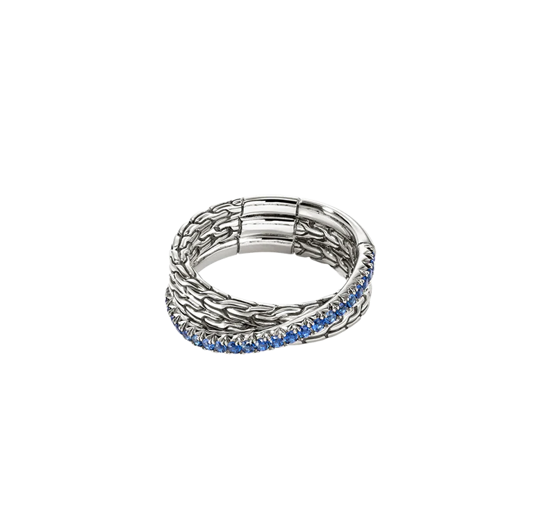 John Hardy Essentials Sterling Silver Blue Sapphire Crossover Ring