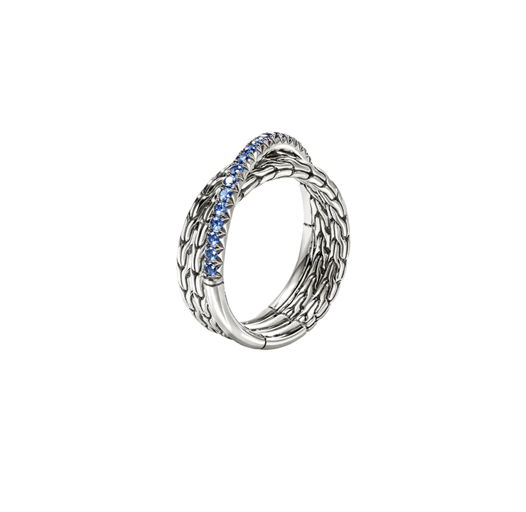 John Hardy Essentials Sterling Silver Blue Sapphire Crossover Ring - Image 2