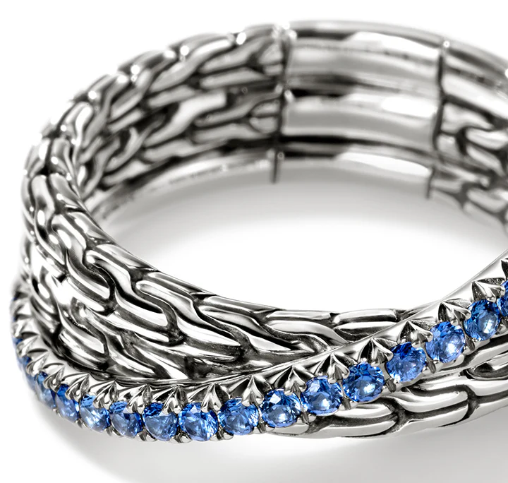 John Hardy Essentials Sterling Silver Blue Sapphire Crossover Ring - Image 3