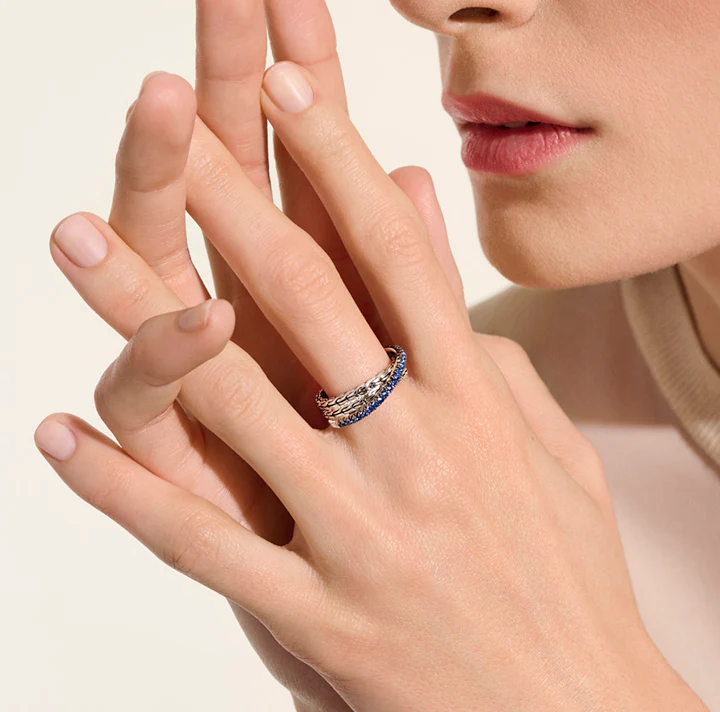 John Hardy Essentials Sterling Silver Blue Sapphire Crossover Ring - Image 4
