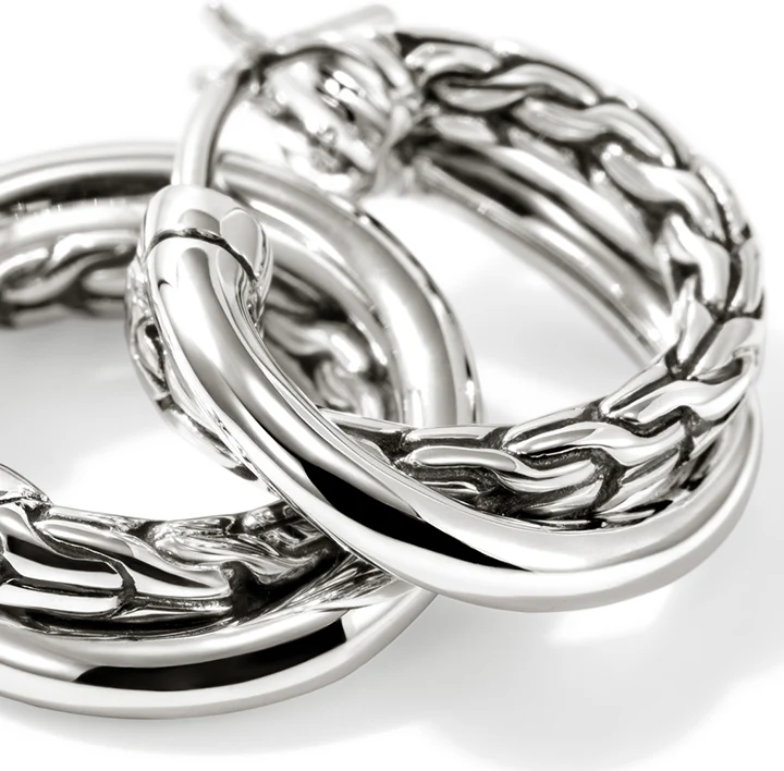 John Hardy Essentials Sterling Silver Crossover Hoop Earrings - Image 4
