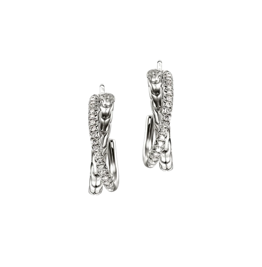 John Hardy Essentials Sterling Silver Diamond Crossover Earrings, 20.5mm
