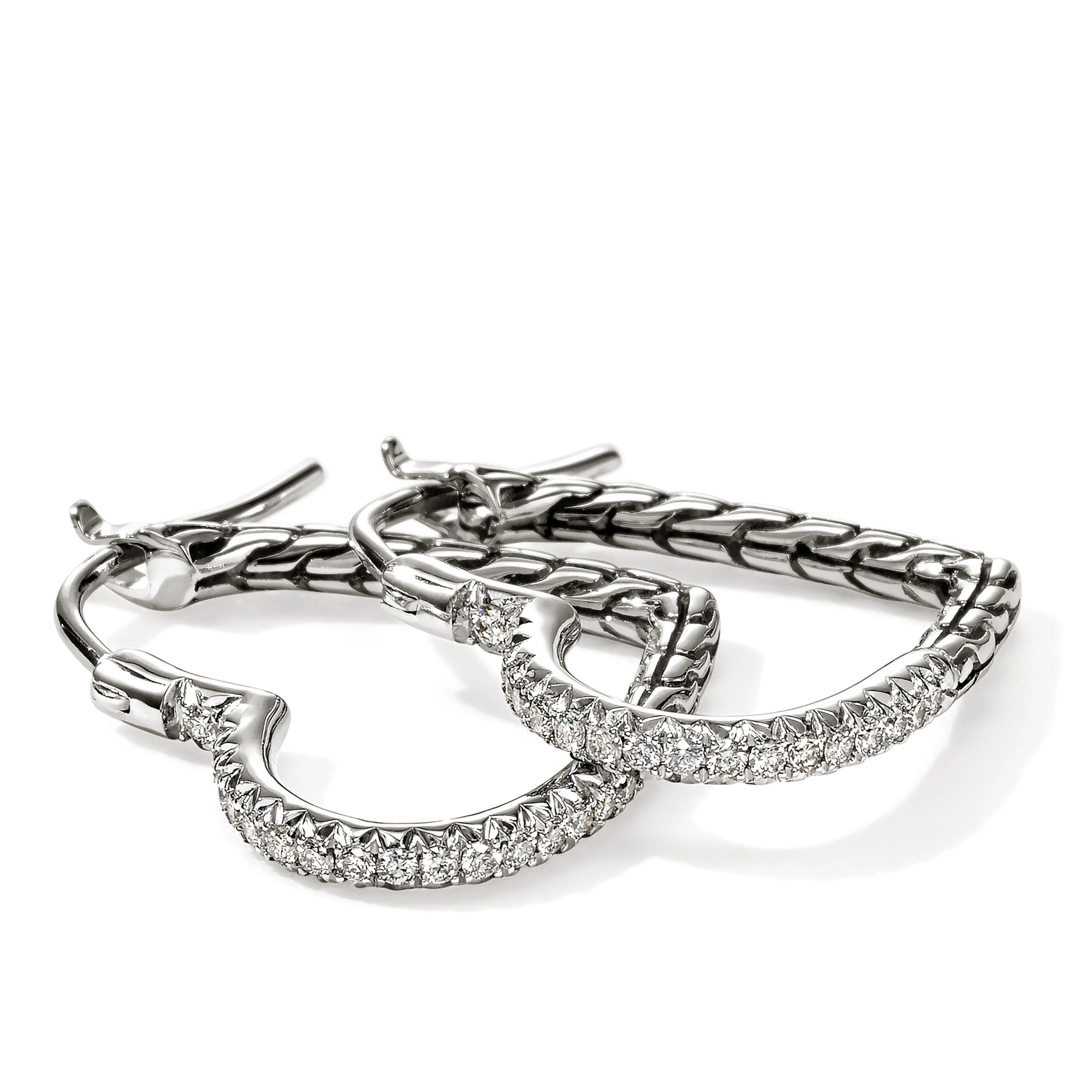 John Hardy Essentials Sterling Silver Diamond Heart Hoop Earrings, 21mm - Image 3