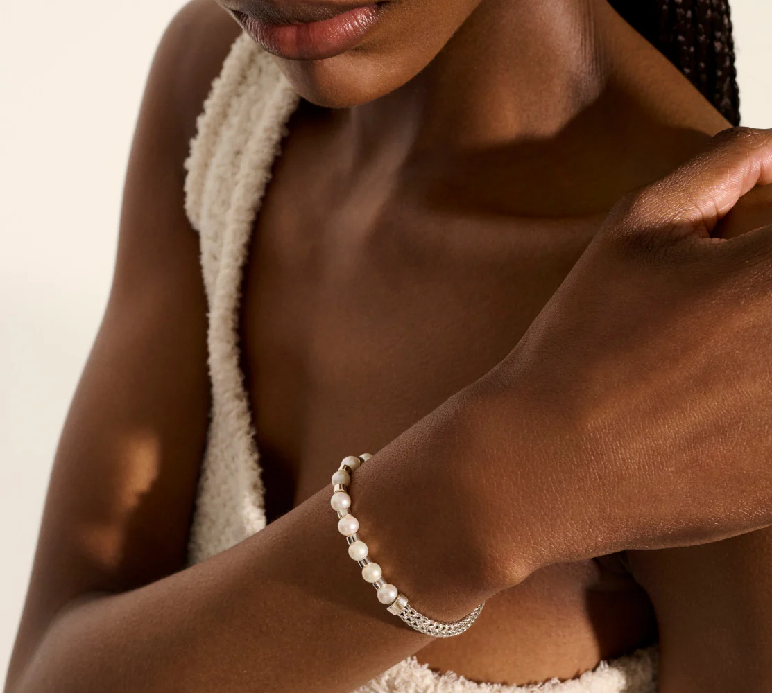 John Hardy Essentials Sterling Silver Pearl Station Bracelet - Image 4