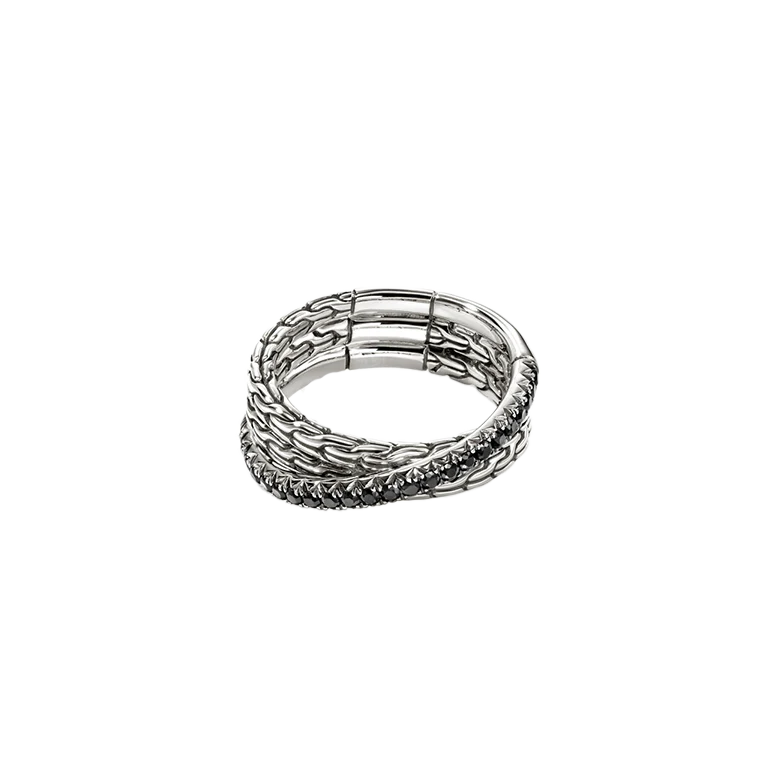 John Hardy Essentials Sterling Silver Treated Black Sapphire Crossover Ring