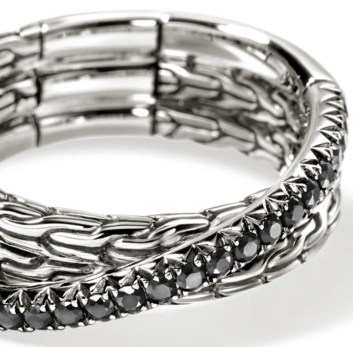 John Hardy Essentials Sterling Silver Treated Black Sapphire Crossover Ring - Image 3