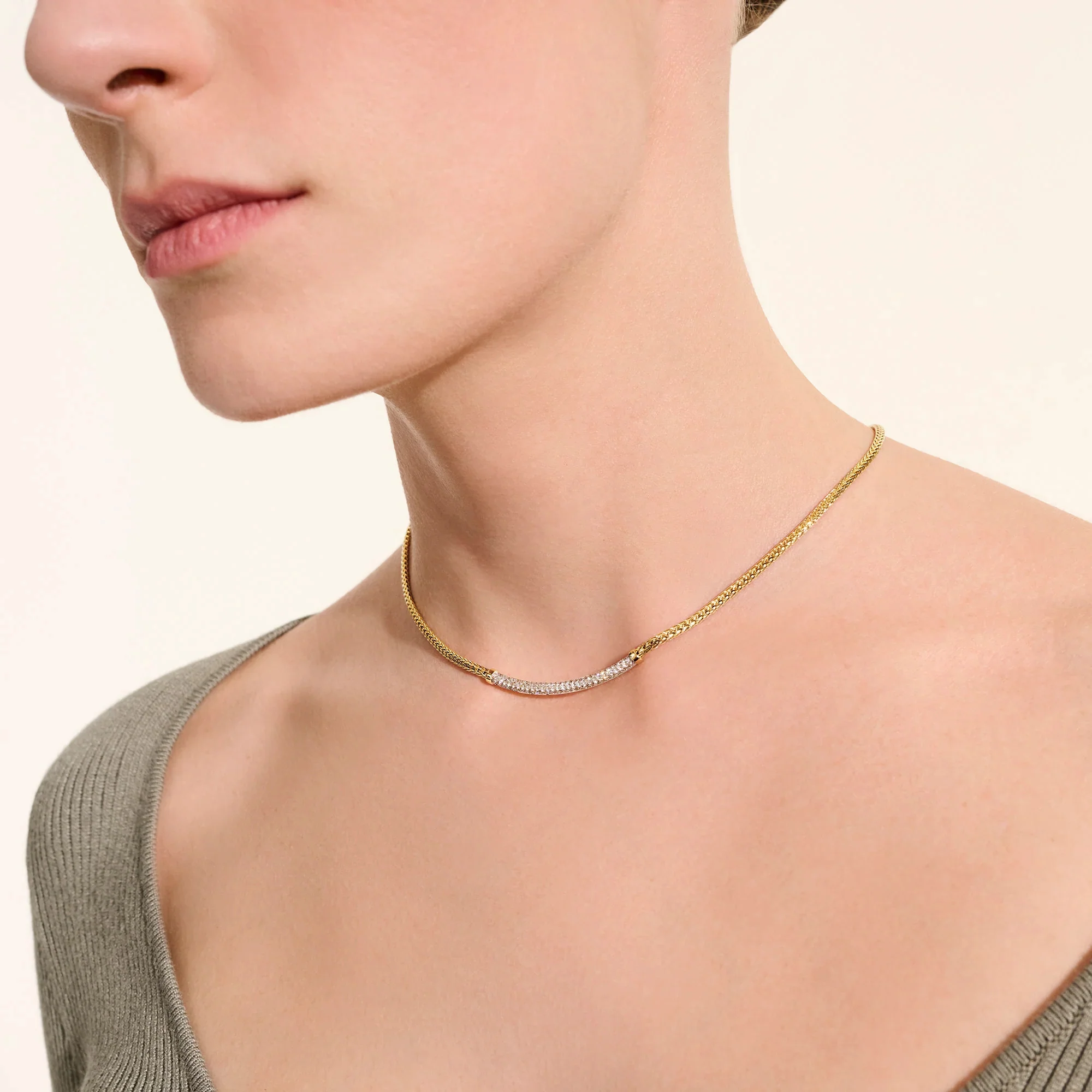 John Hardy Essentials Yellow Gold Diamond Bar Necklace - Image 4