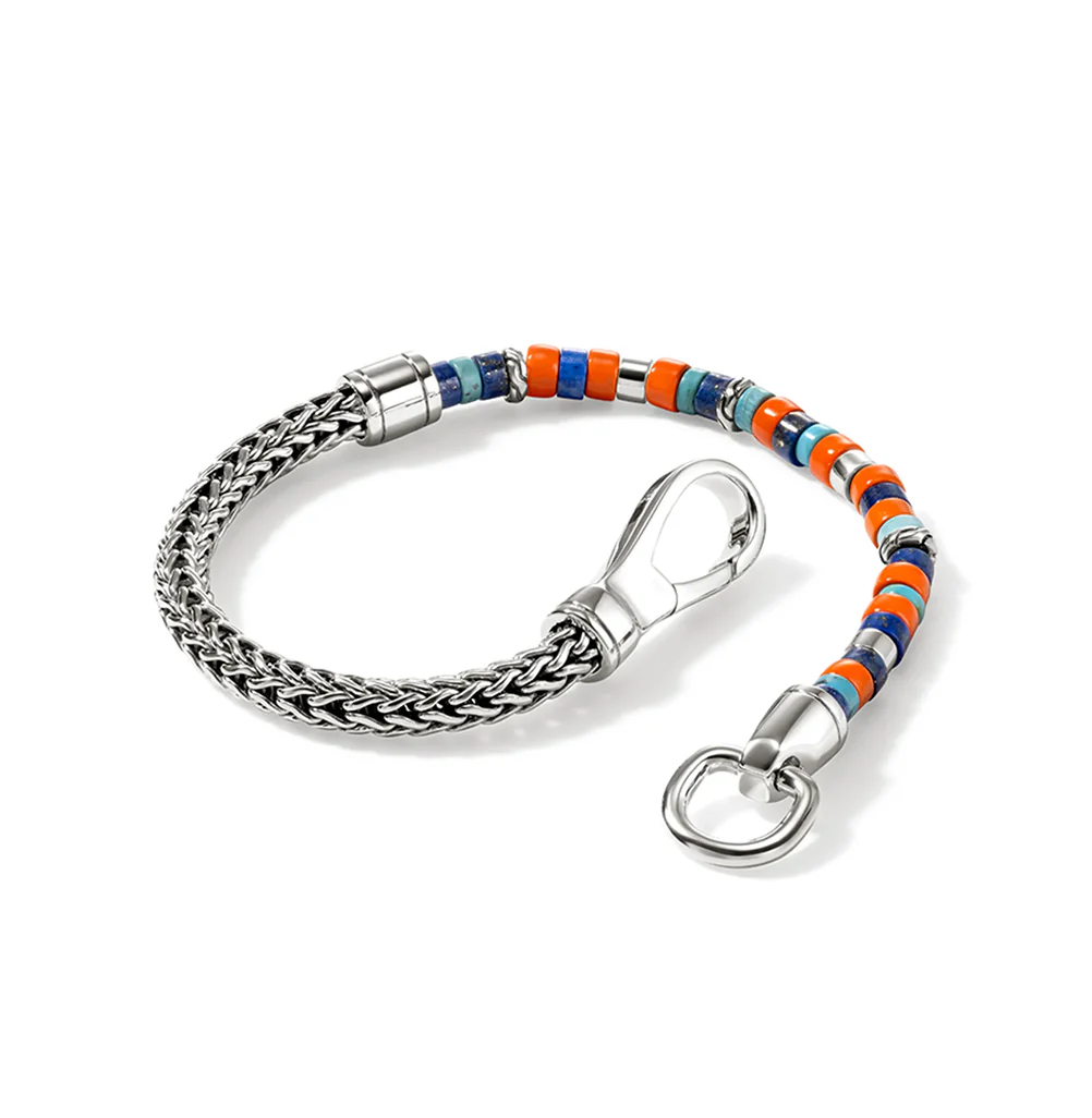 John Hardy Heishi Silver Lapis Lazuli, Turquoise, and Orange Enamel Bracelet - Image 3