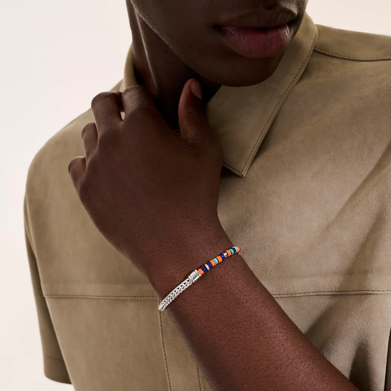John Hardy Heishi Silver Lapis Lazuli, Turquoise, and Orange Enamel Bracelet - Image 5