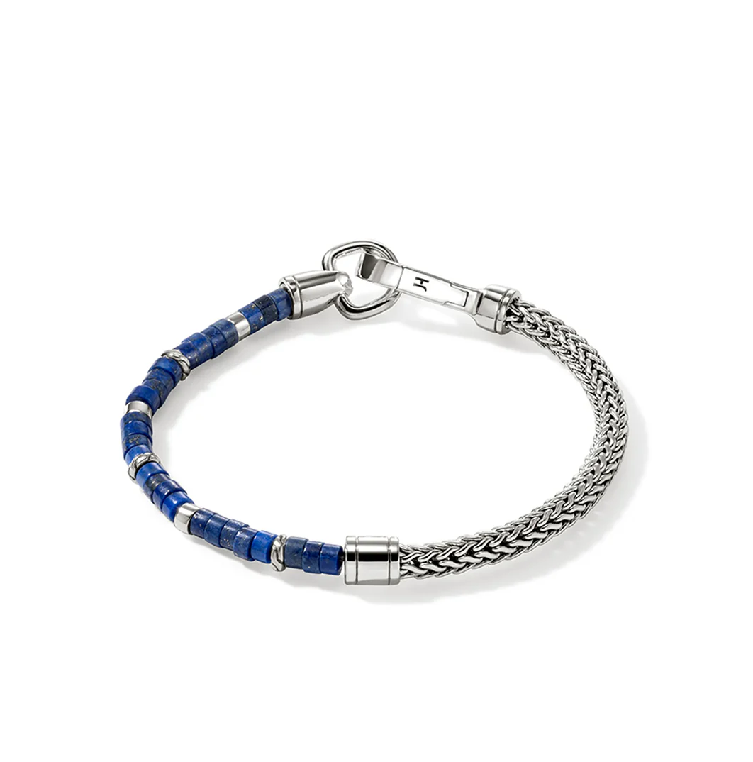 John Hardy Heishi Sterling Silver Chain Bracelet with Lapis Lazuli Beads - Image 2
