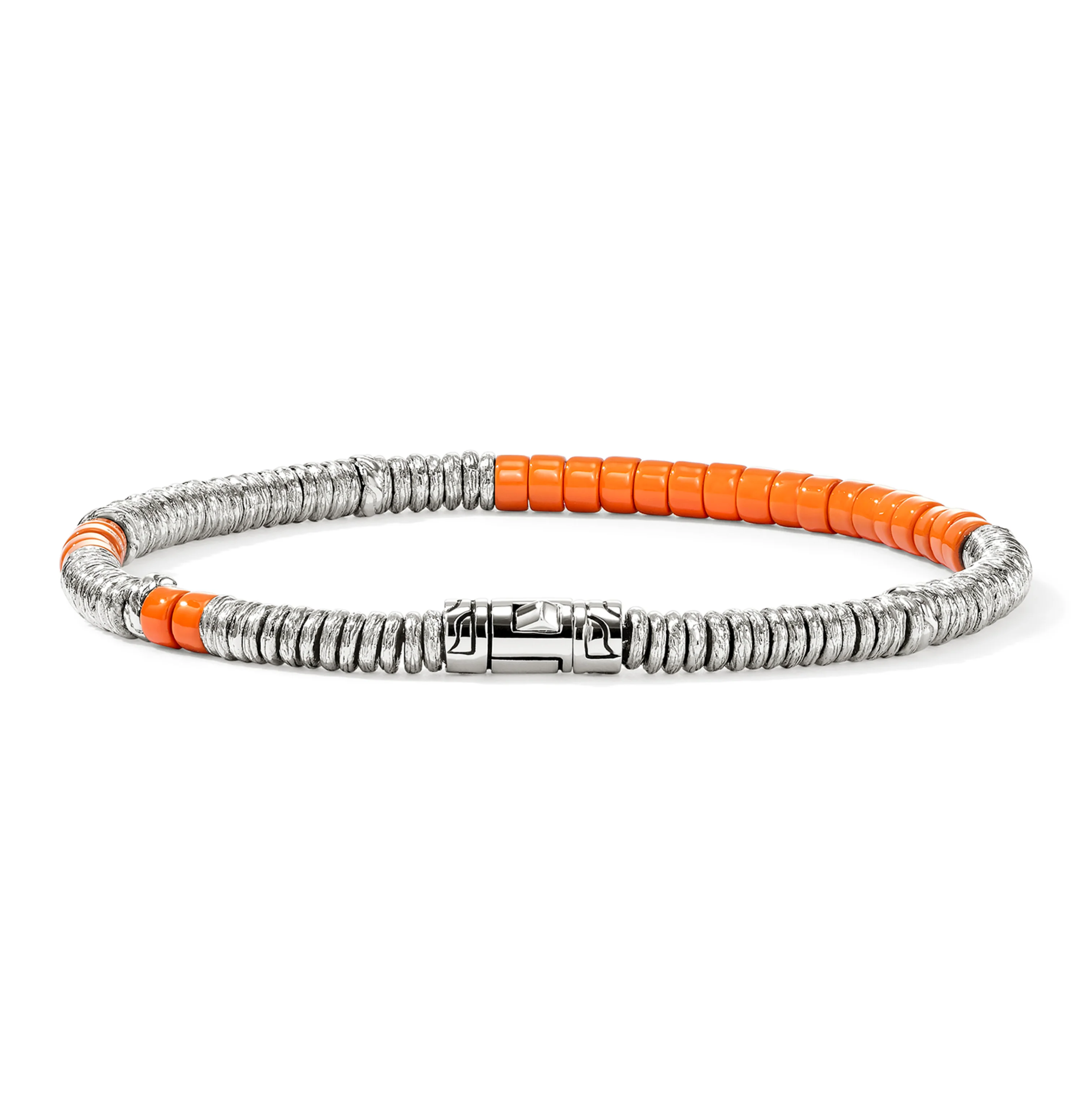 John Hardy Heishi Sterling Silver Orange Enamel Bracelet - Image 2