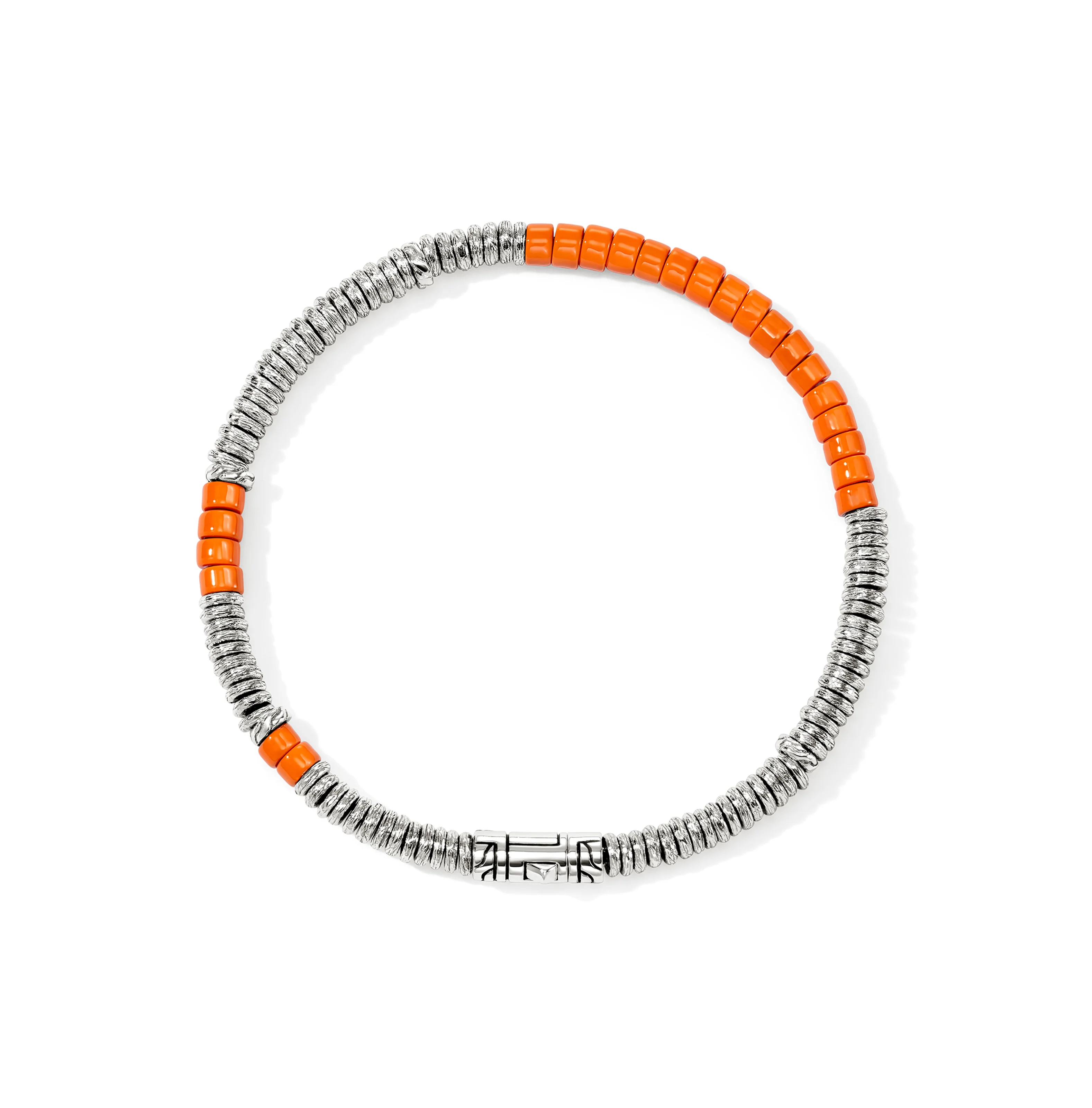 John Hardy Heishi Sterling Silver Orange Enamel Bracelet - Image 3