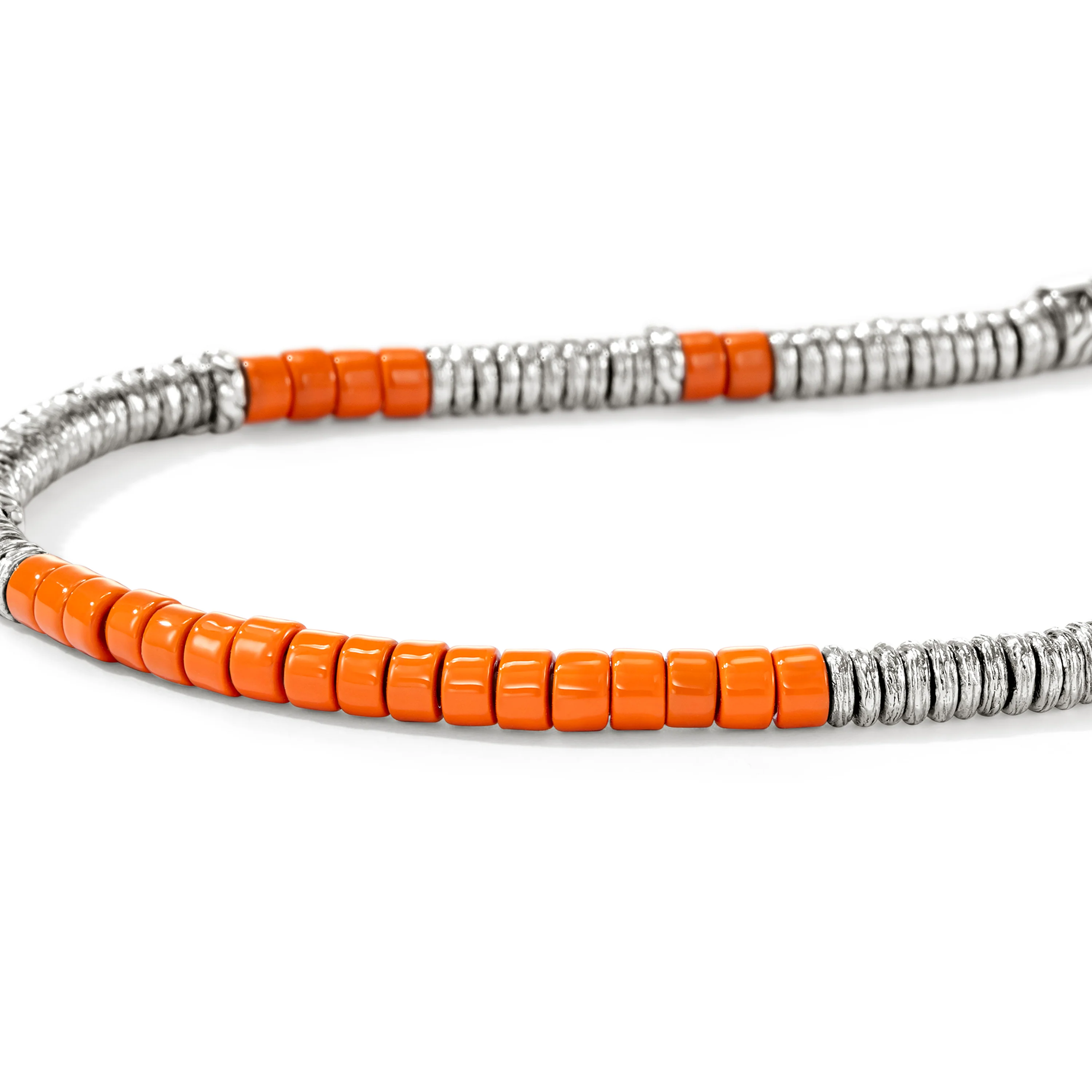 John Hardy Heishi Sterling Silver Orange Enamel Bracelet - Image 4