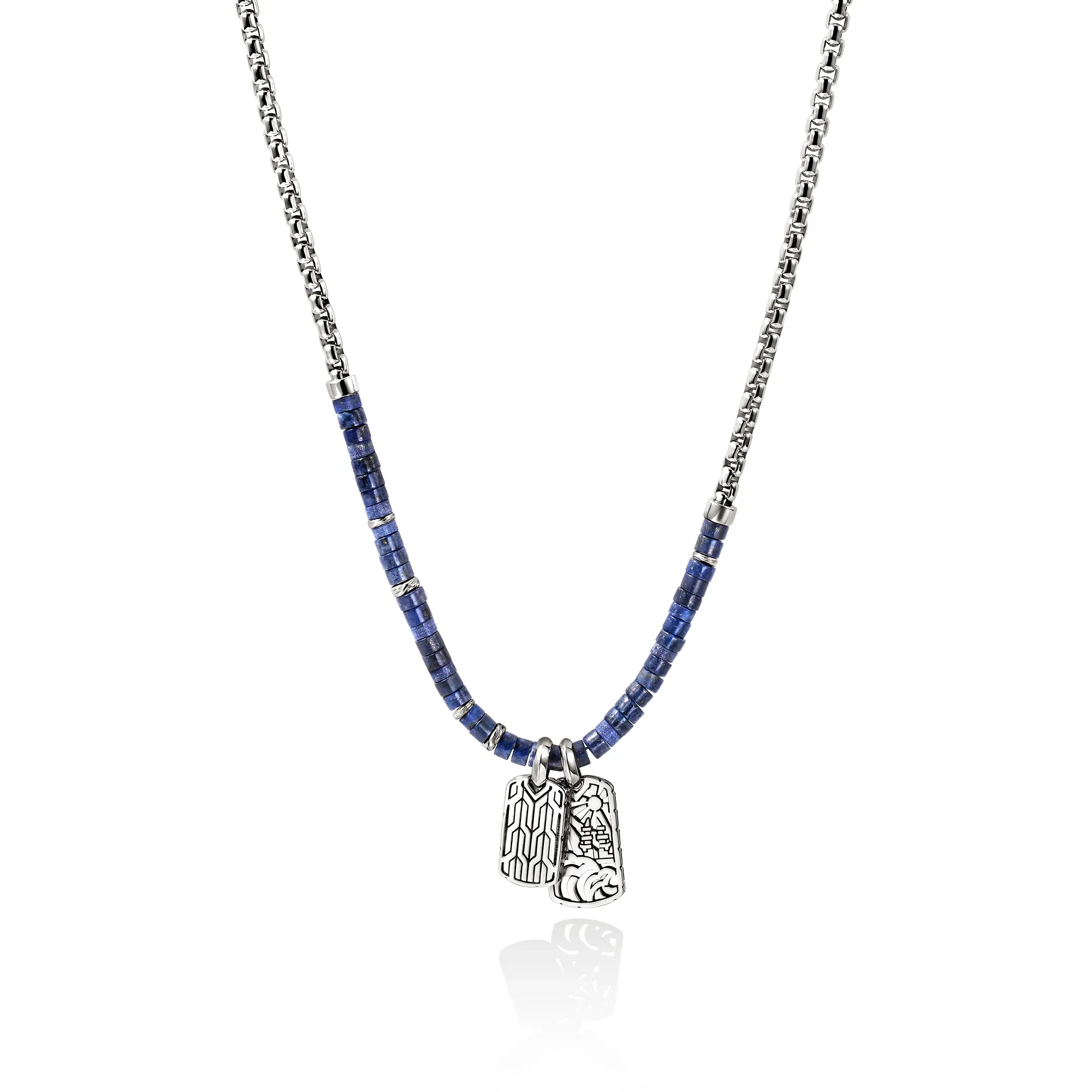 John Hardy Heishi Sterling Silver Tag Necklace with Lapis Lazuli Beads - Image 2