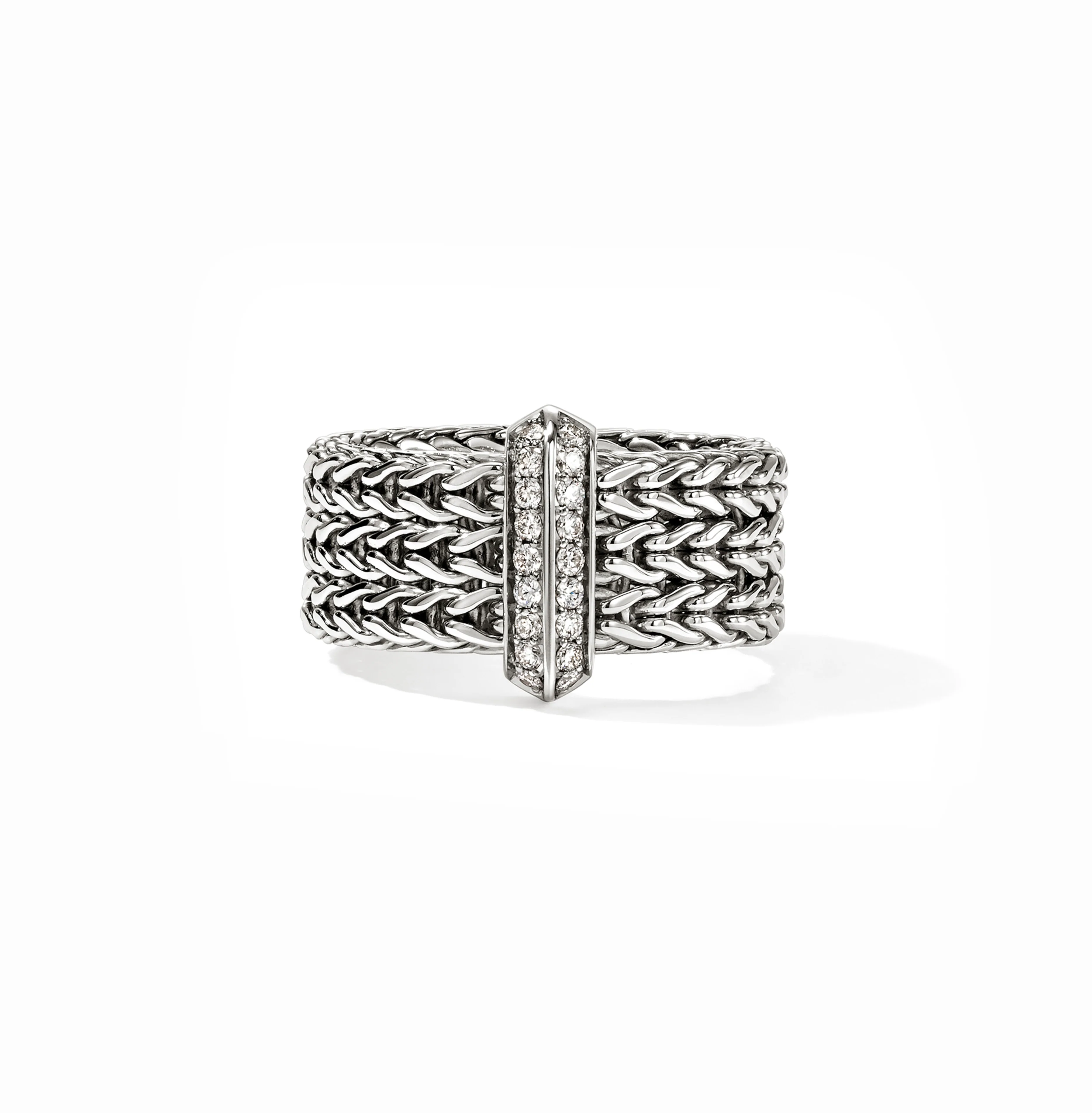 John Hardy Icon Link Sterling Silver Diamond Bar Ring, 9mm