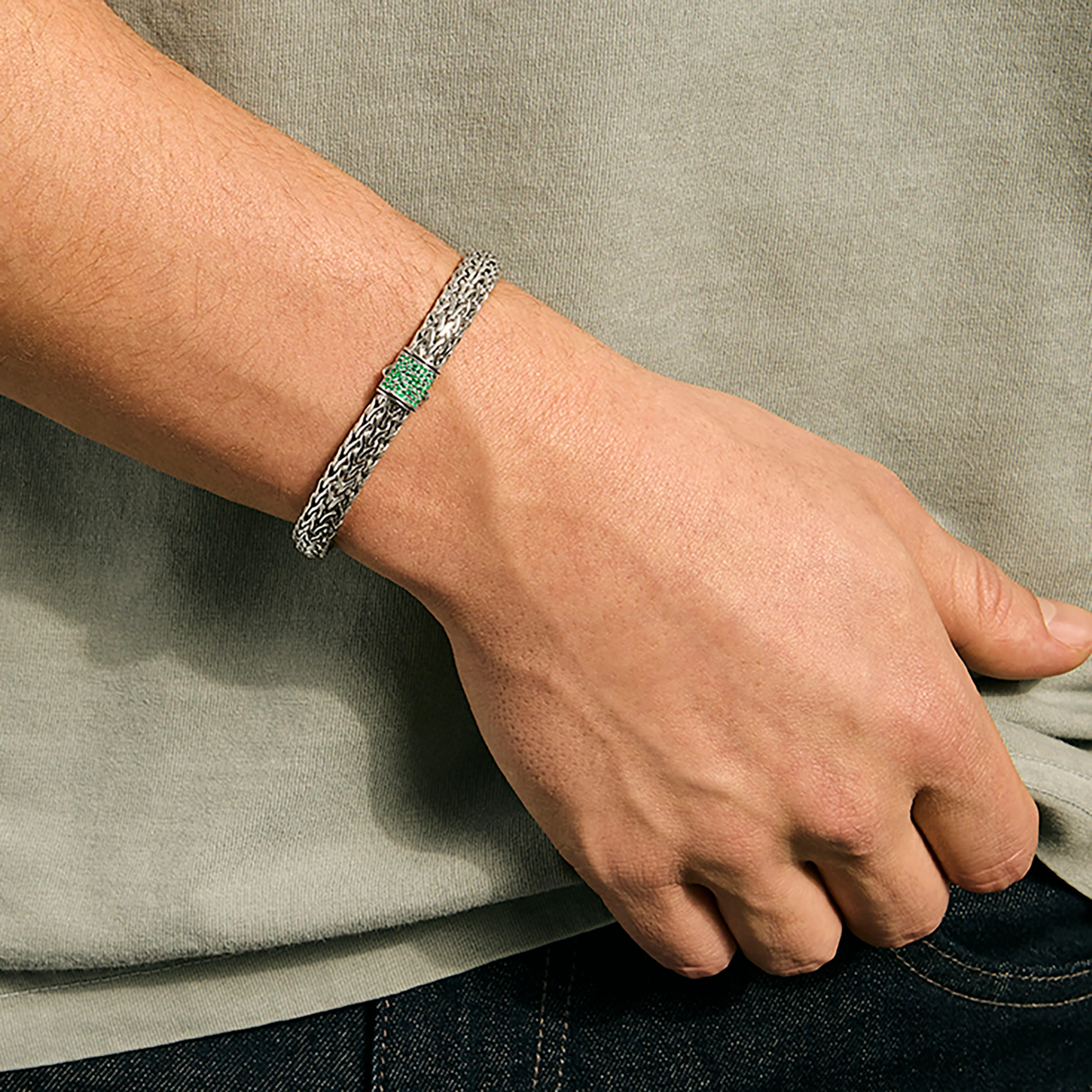John Hardy Icon Sterling Silver Bracelet with Emerald, 6.5mm - Image 5