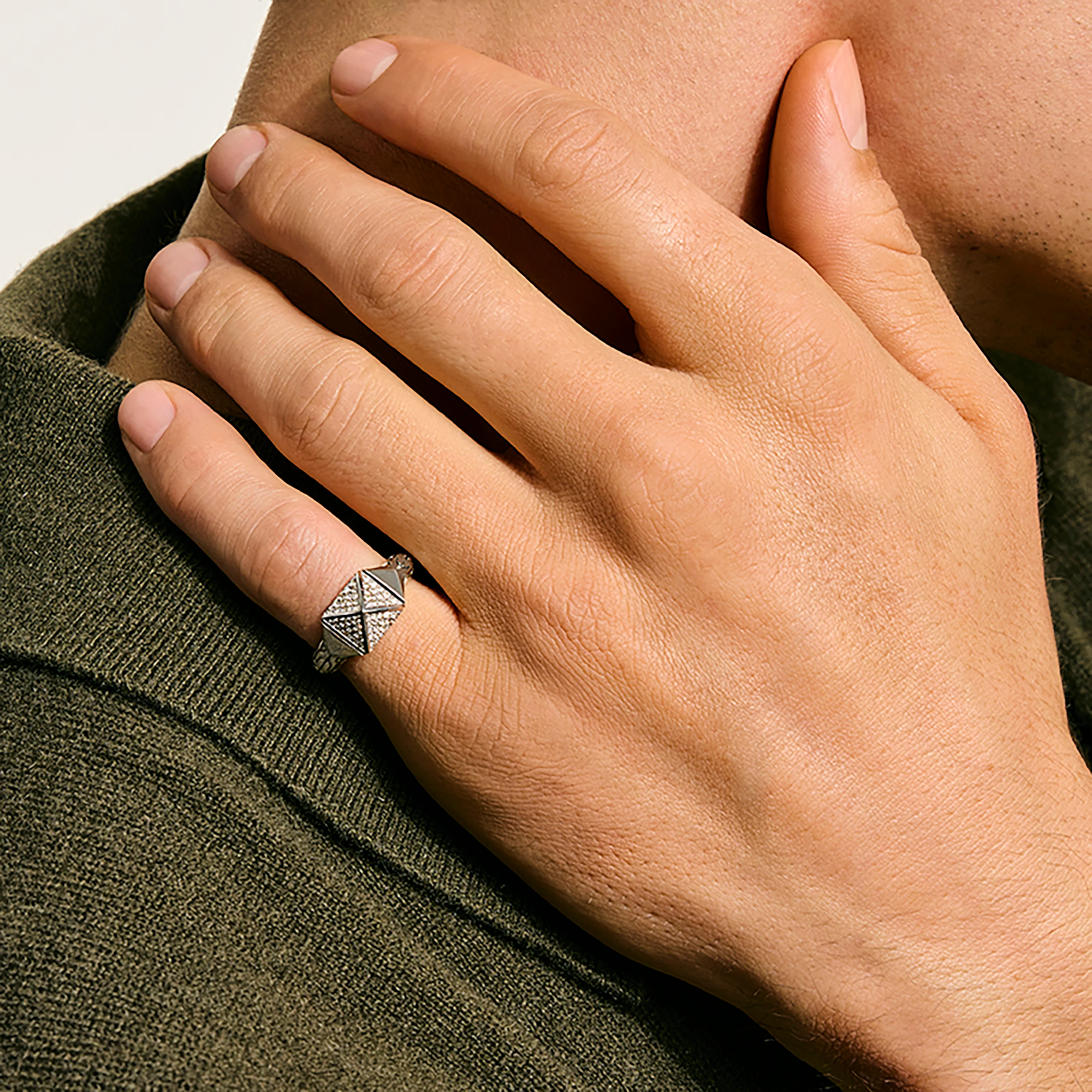 John Hardy Icon Stud Sterling Silver Pyramidal Diamond Ring, 9mm - Image 6