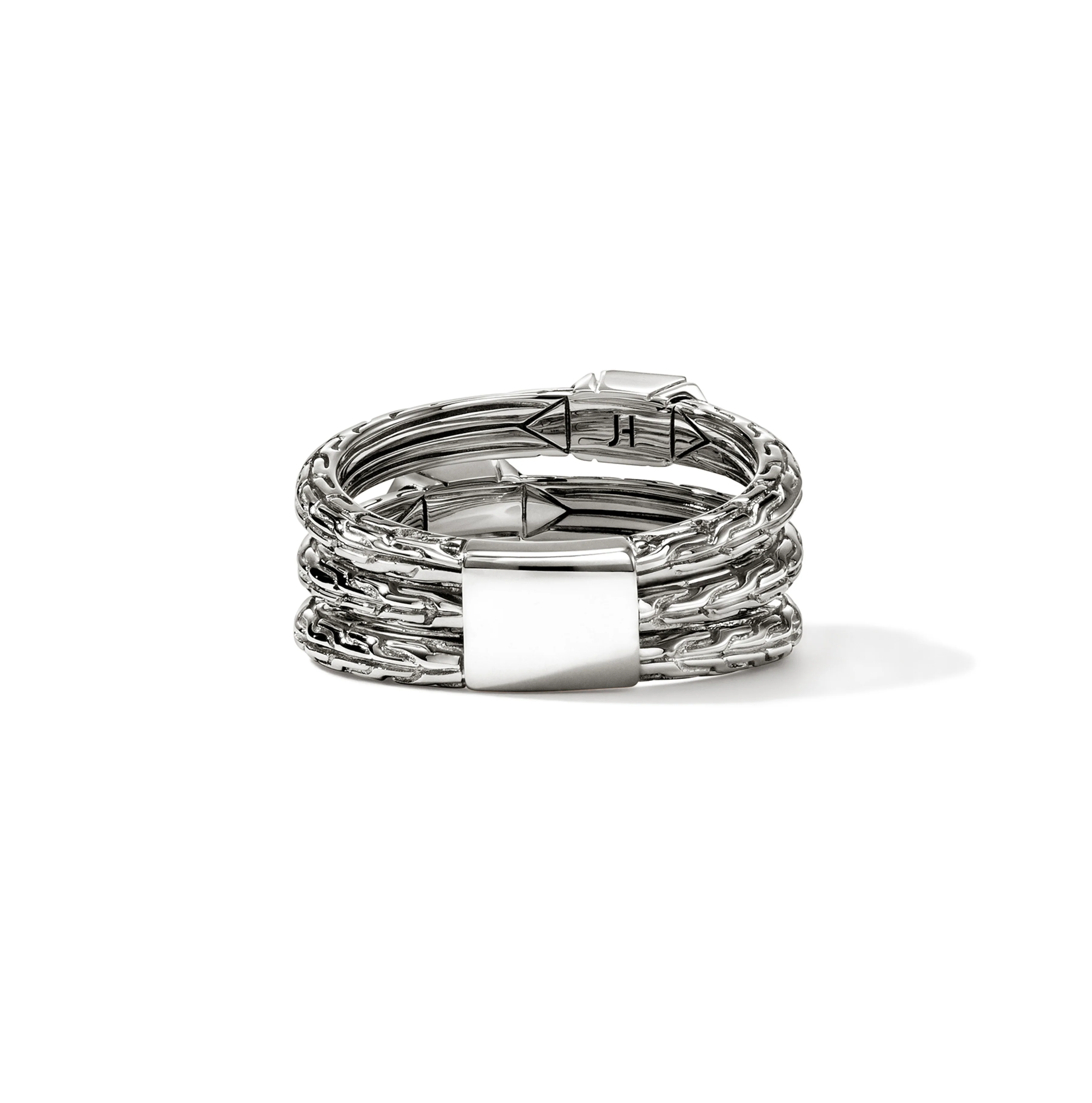 John Hardy Icon Stud Sterling Silver Pyramidal Diamond Triple Row Ring - Image 2