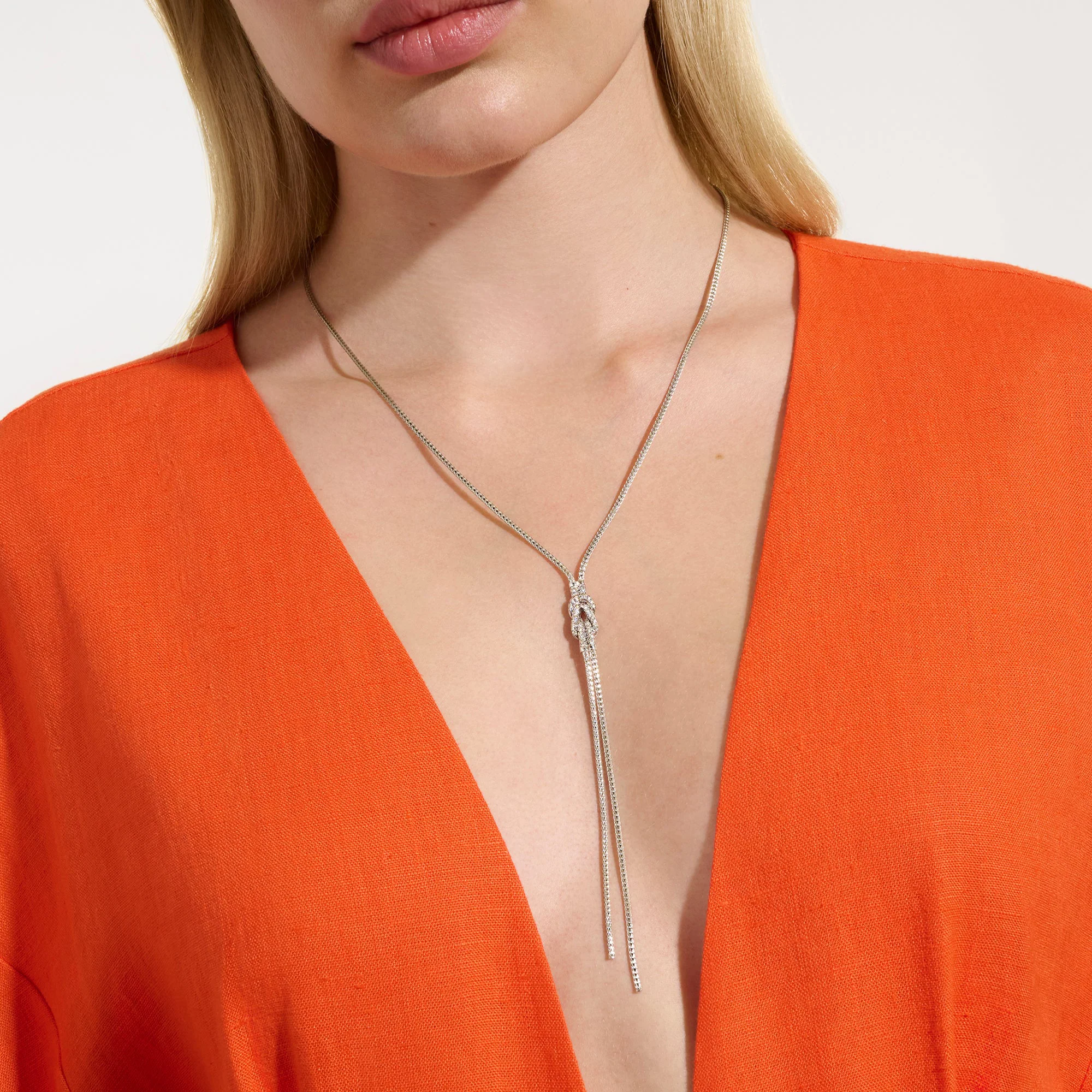 John Hardy Love Knot Sterling Silver Diamond Y Necklace - Image 5