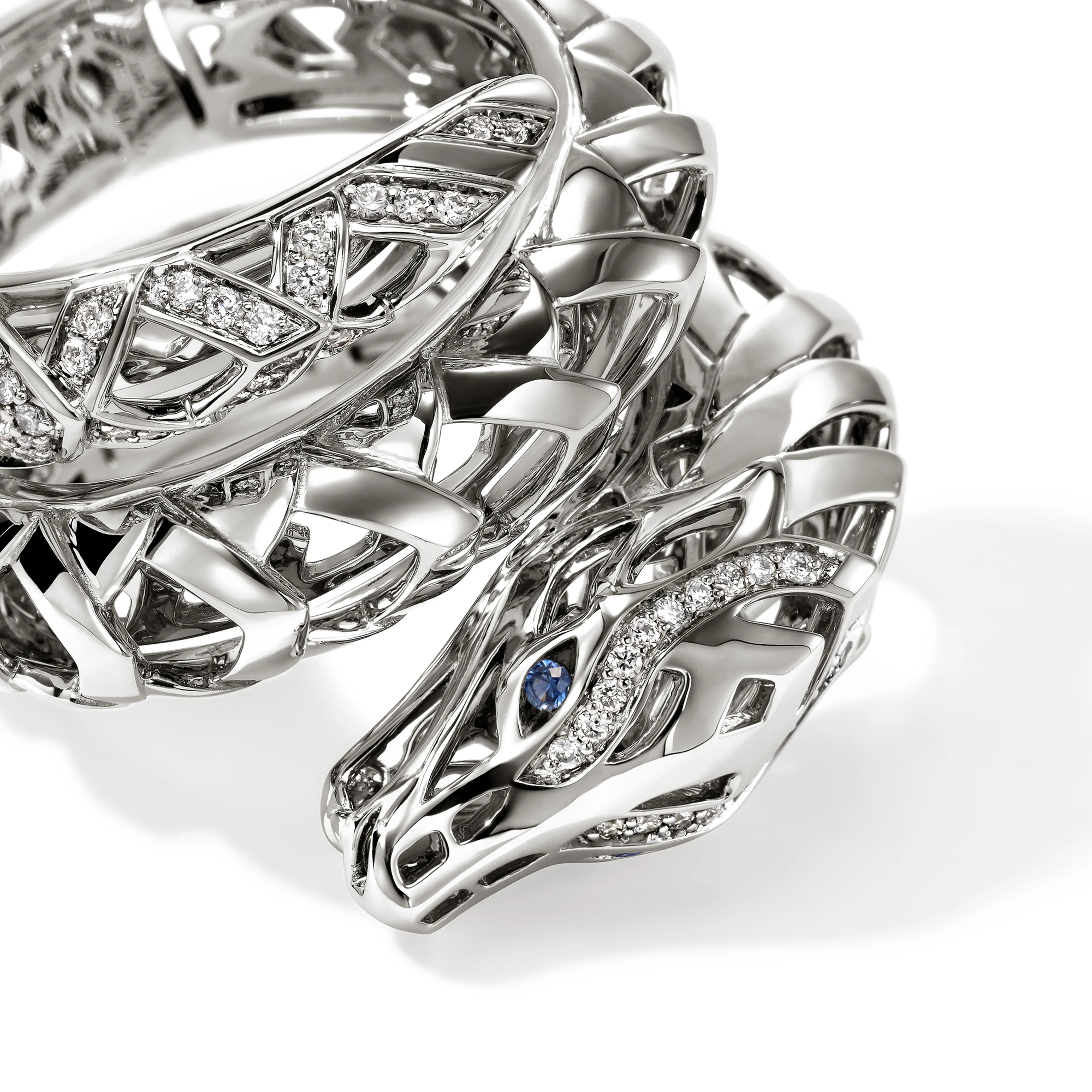 John Hardy Naga Dragon Coil Ring with Blue Sapphire Eyes and Diamonds - Image 2