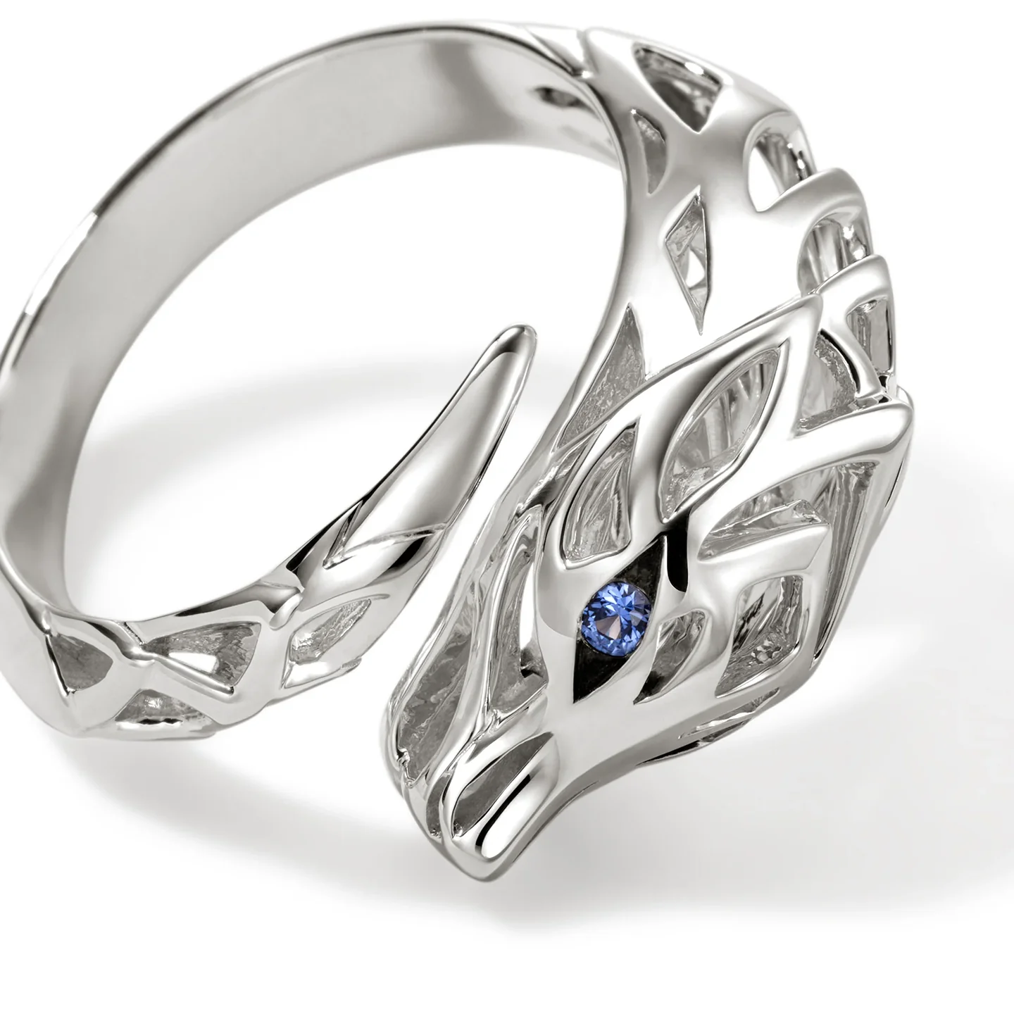 John Hardy Naga Sterling Silver Blue Sapphire Bypass Ring - Image 5