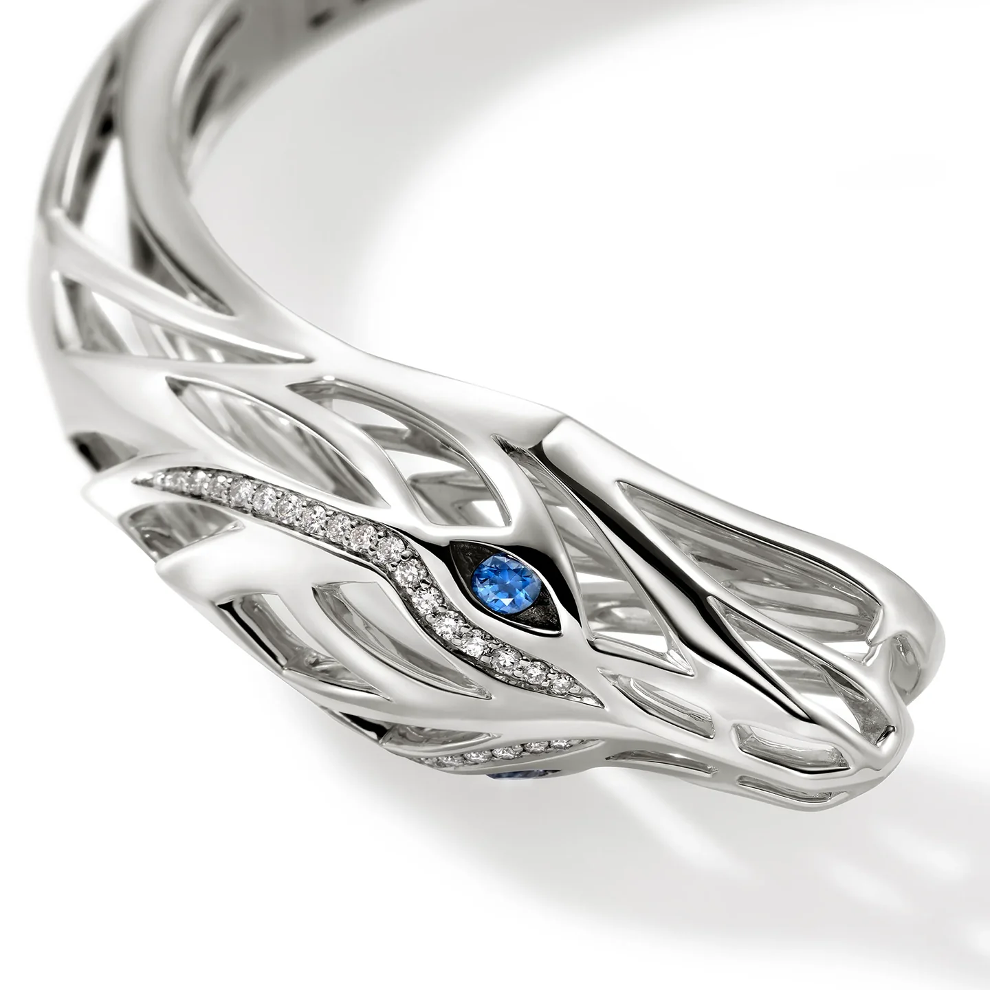 John Hardy Naga Sterling Silver Dragon Cuff with Blue Sapphire and Diamonds - Image 4