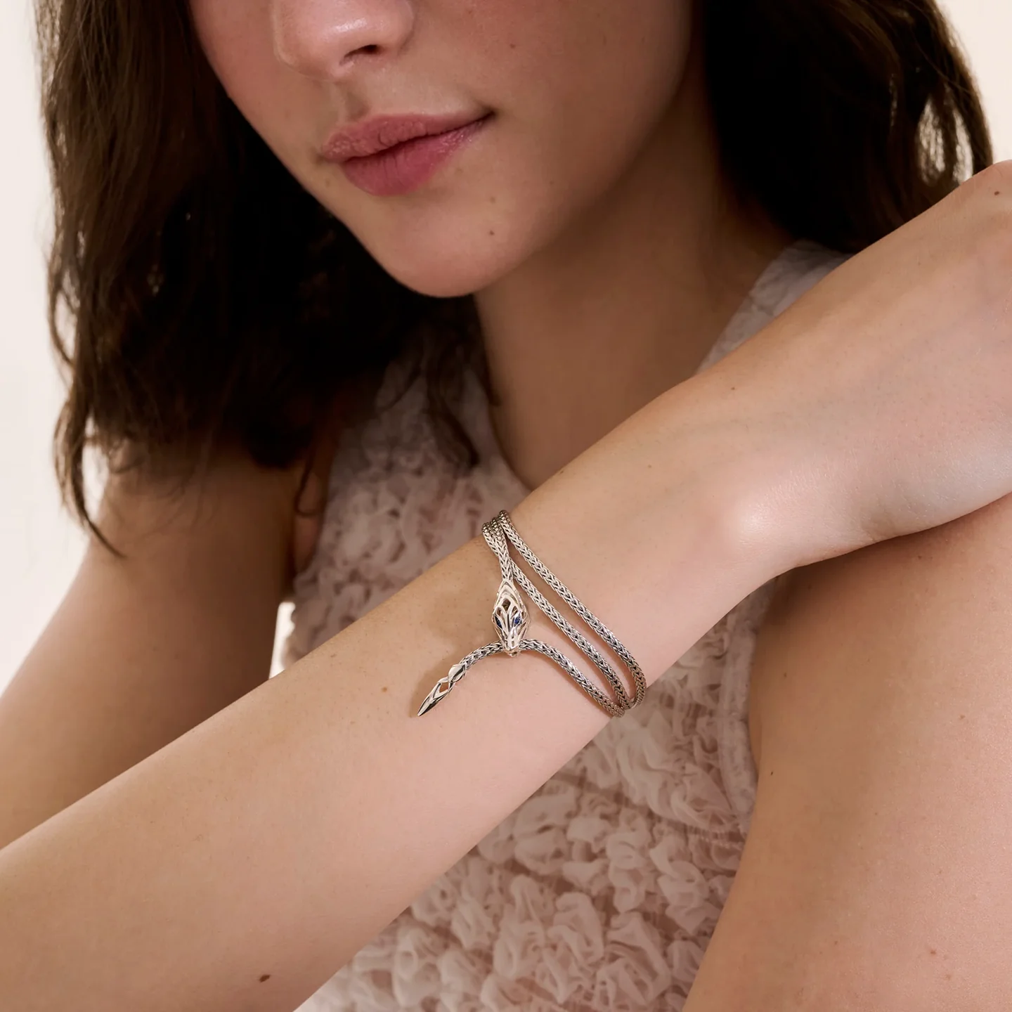 John Hardy Naga Sterling Silver Dragon Wrap Bracelet with Blue Sapphire Eyes - Image 4