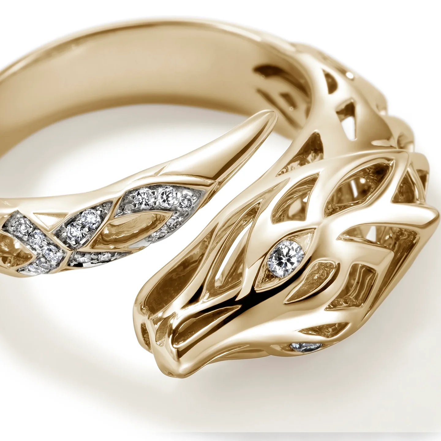 John Hardy Naga Yellow Gold Diamond Bypass Ring - Image 5
