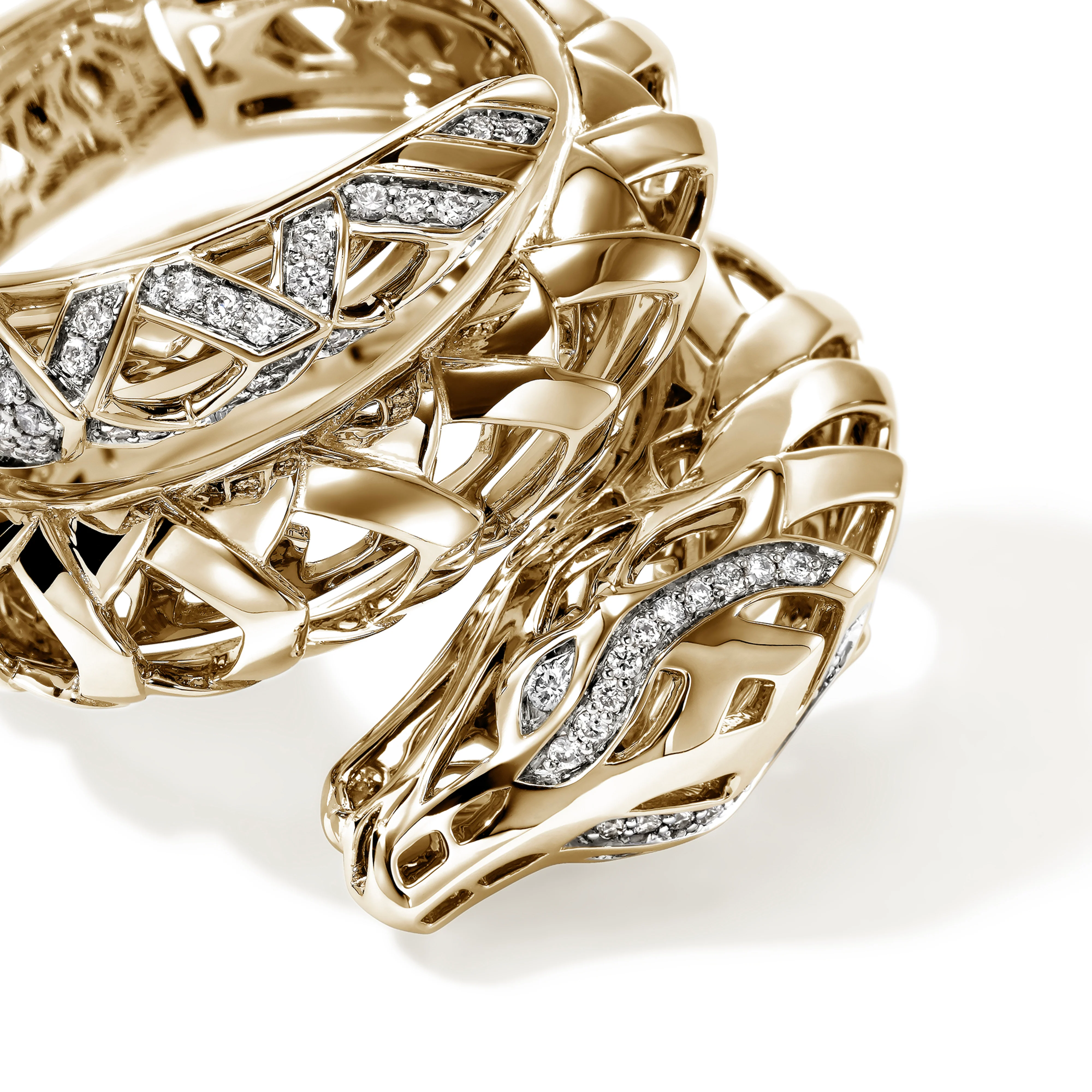 John Hardy Naga Yellow Gold Dragon Coil Ring with Diamonds - Image 2