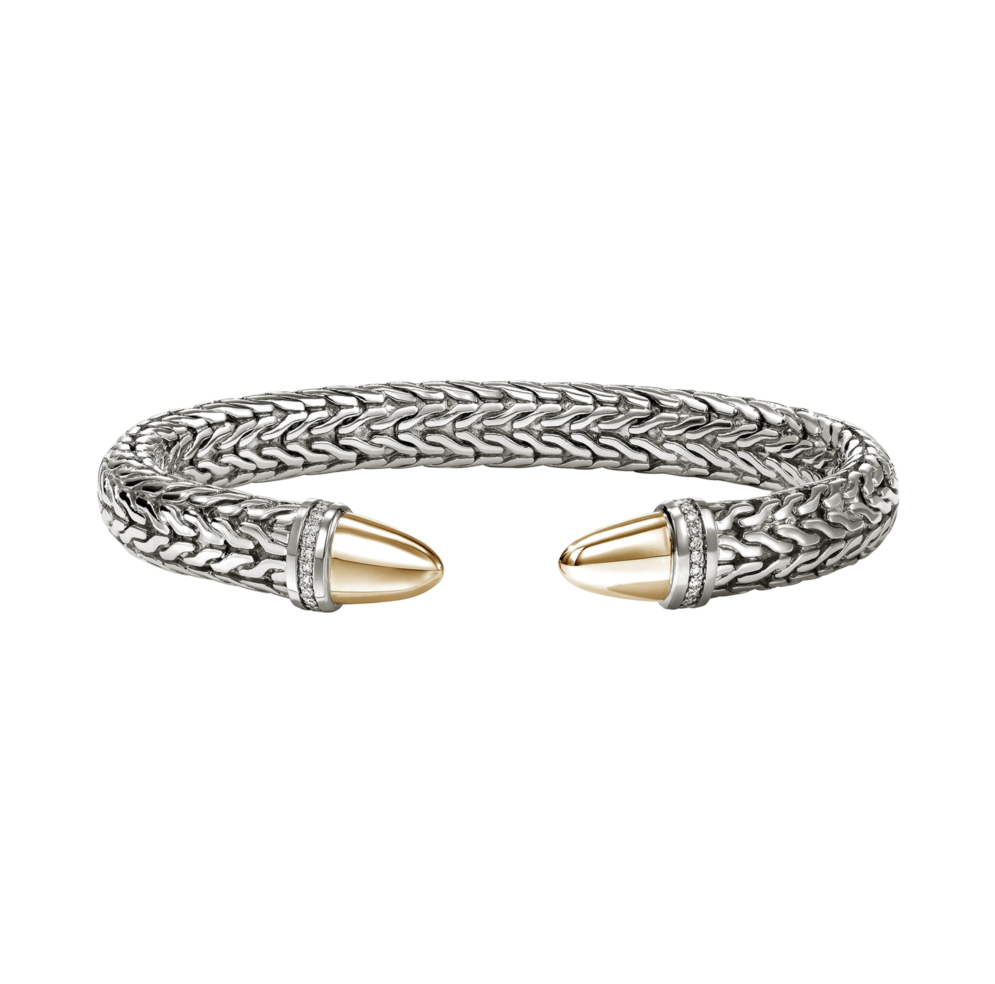 John Hardy Spear 50 Mixed Metals Flex Cuff with Diamonds, 8.9mm