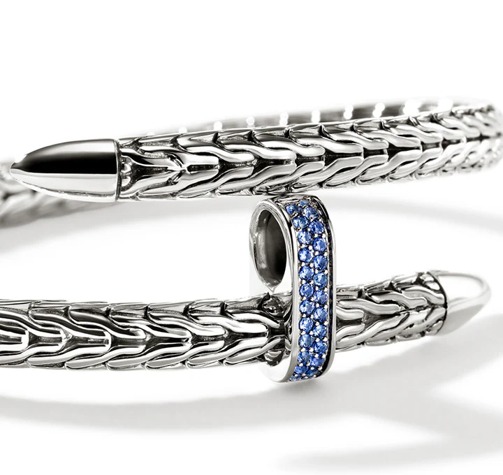John Hardy Spear Sterling Silver Flex Cuff with Blue Sapphire - Image 3