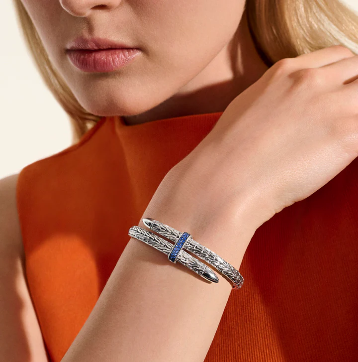John Hardy Spear Sterling Silver Flex Cuff with Blue Sapphire - Image 4