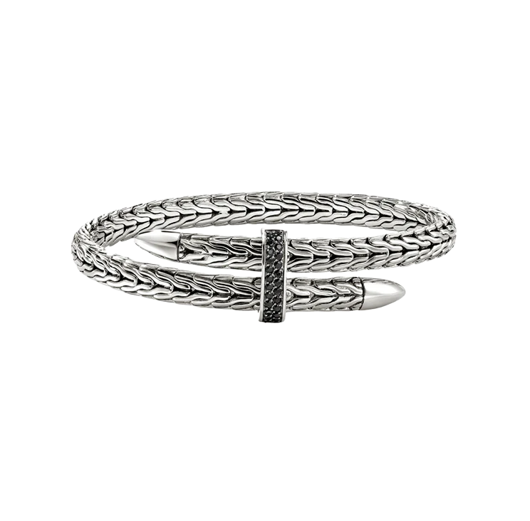 John Hardy Spear Sterling Silver Flex Cuff with Treated Black Sapphire