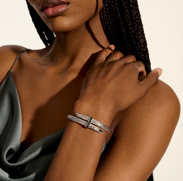 John Hardy Spear Sterling Silver Flex Cuff with Treated Black Sapphire - Image 5