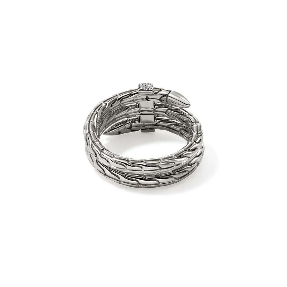John Hardy Spear Sterling Silver Pave Diamond Double Coil Ring - Image 2
