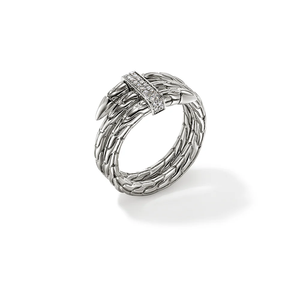 John Hardy Spear Sterling Silver Pave Diamond Double Coil Ring - Image 3