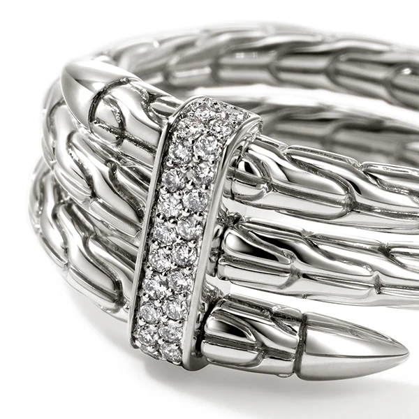 John Hardy Spear Sterling Silver Pave Diamond Double Coil Ring - Image 4