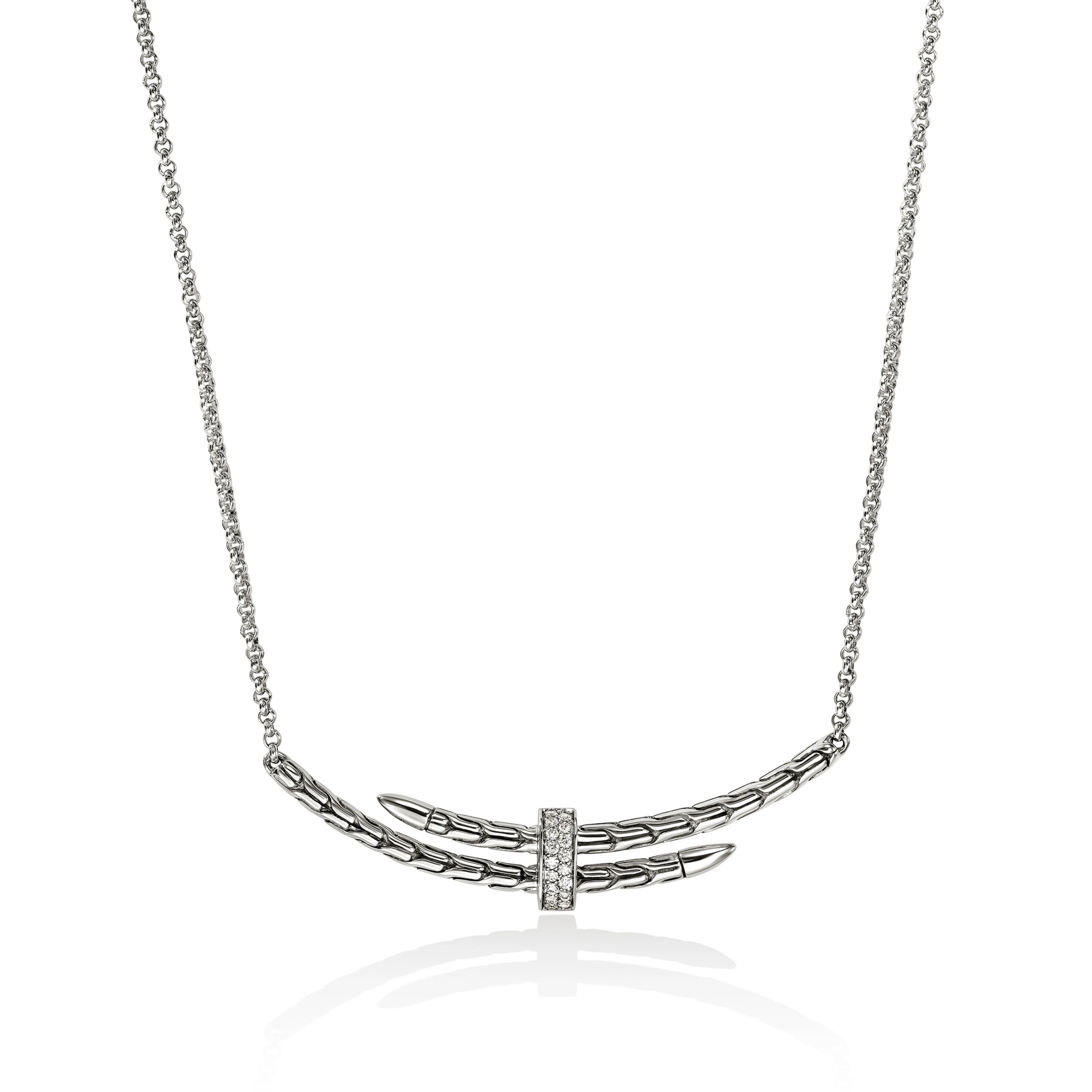 John Hardy Spear Sterling Silver Station Necklace with Diamonds