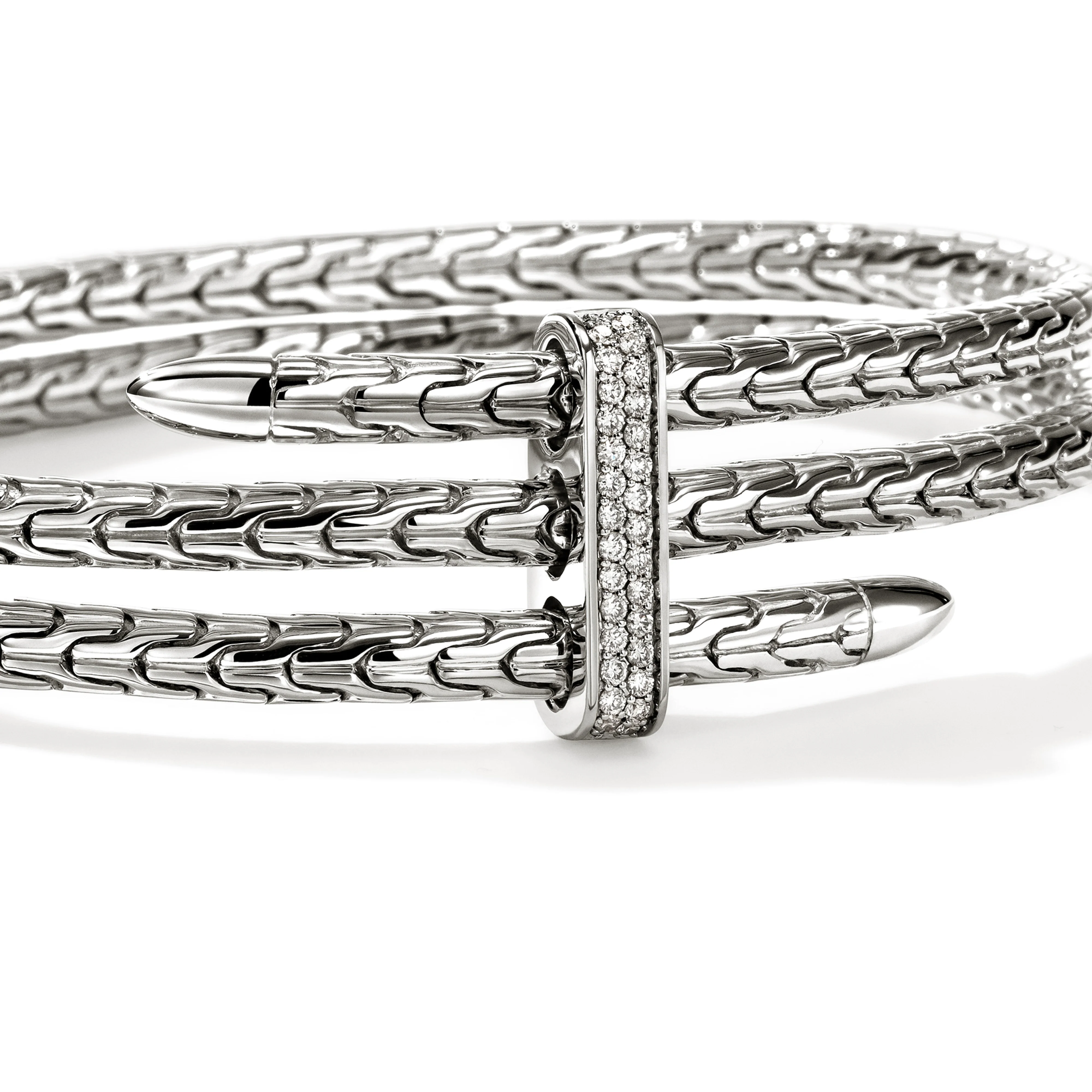 John Hardy Spear Sterling Silver Triple Bypass Flex Cuff with Diamonds - Image 3