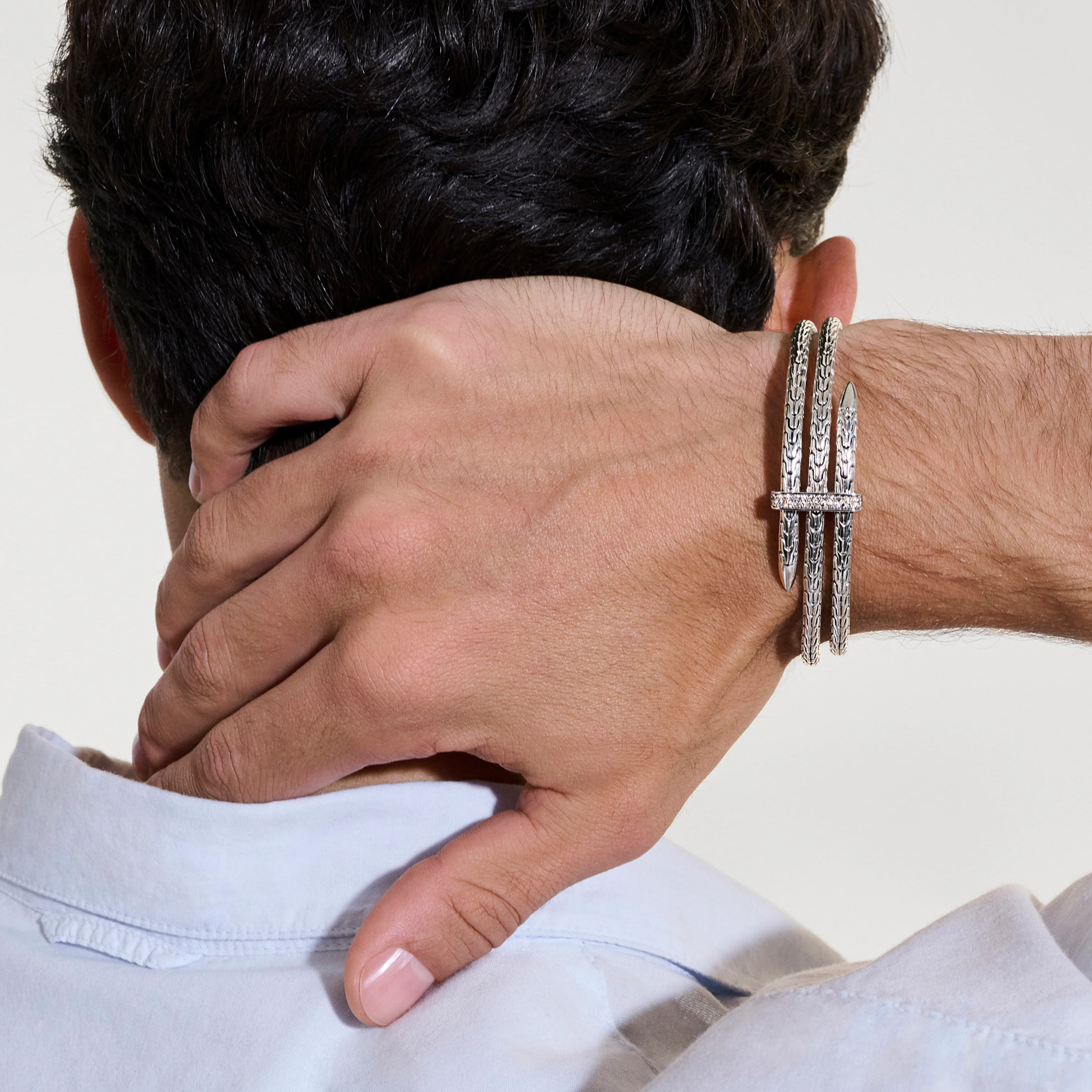 John Hardy Spear Sterling Silver Triple Bypass Flex Cuff with Diamonds - Image 4