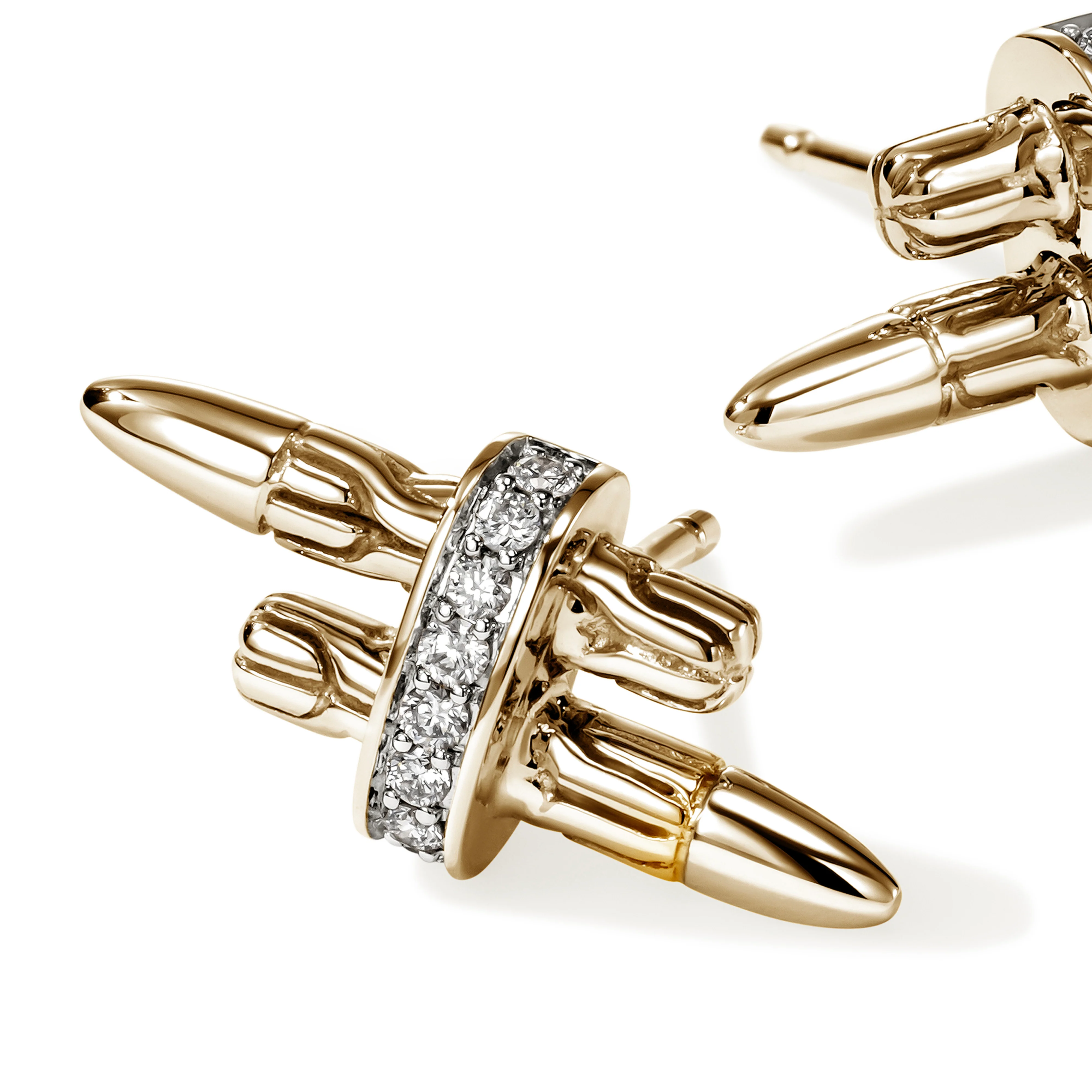 John Hardy Spear Yellow Gold Diamond Stud Earrings - Image 3