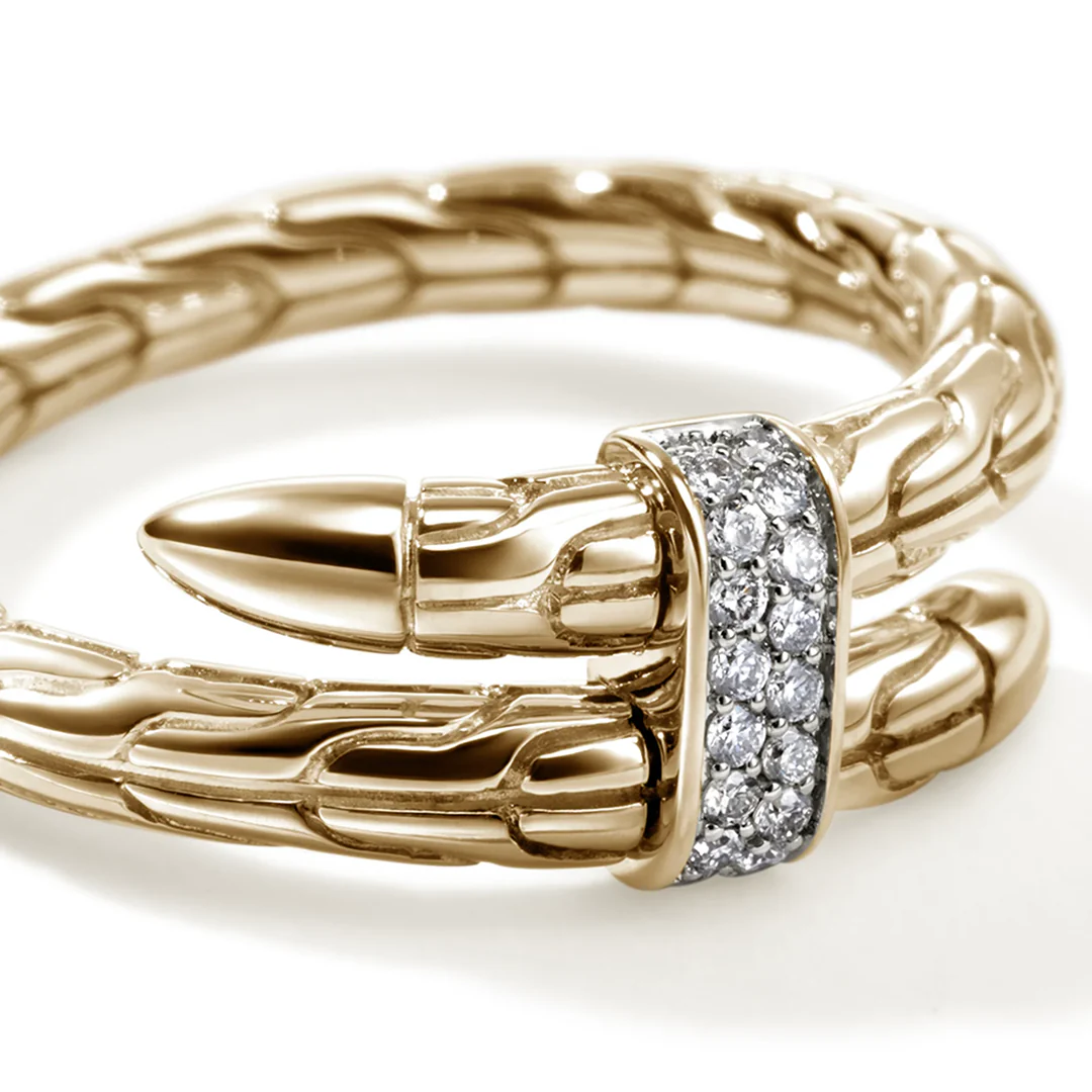 John Hardy Spear Yellow Gold Pave Diamond Single Coil Ring - Image 4